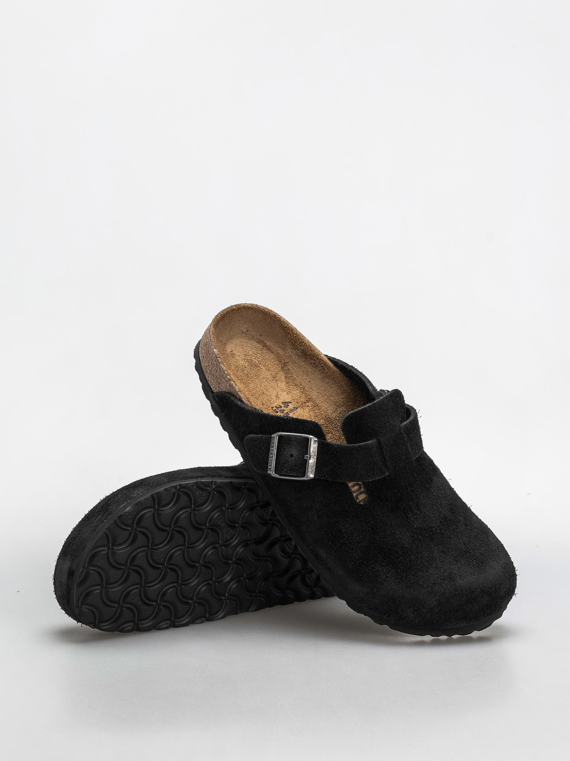 Klapki Birkenstock Boston Suede Leather Narrow (black)
