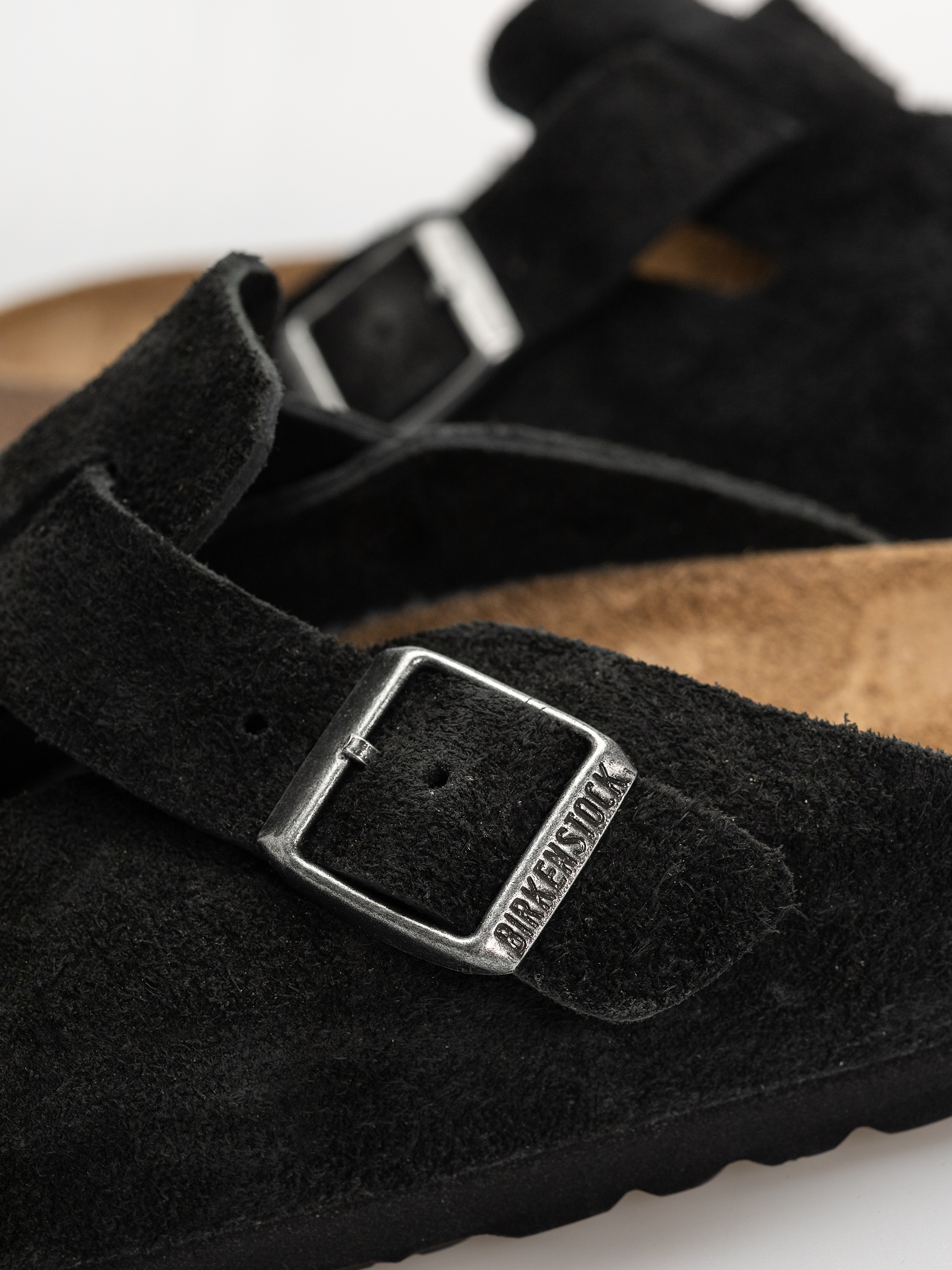 Klapki Birkenstock Boston Suede Leather Narrow (black)