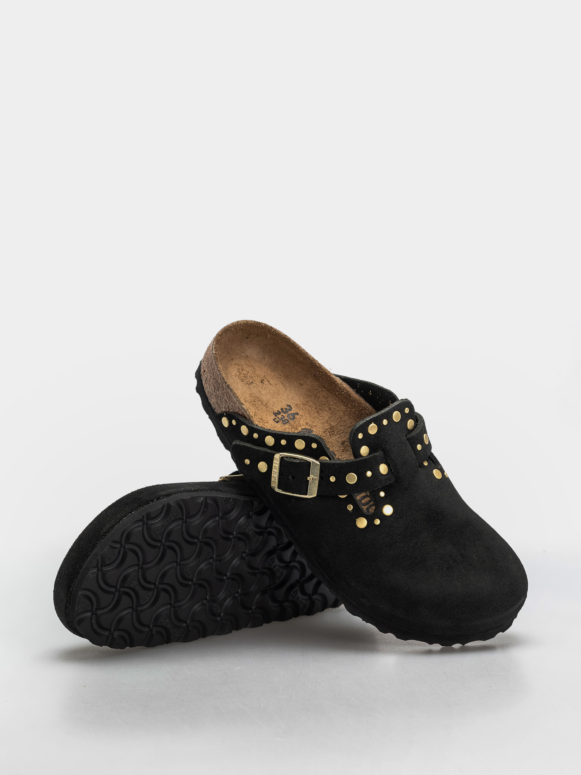 Klapki Birkenstock Boston Rivets Suede Leather Narrow Wmn (black)