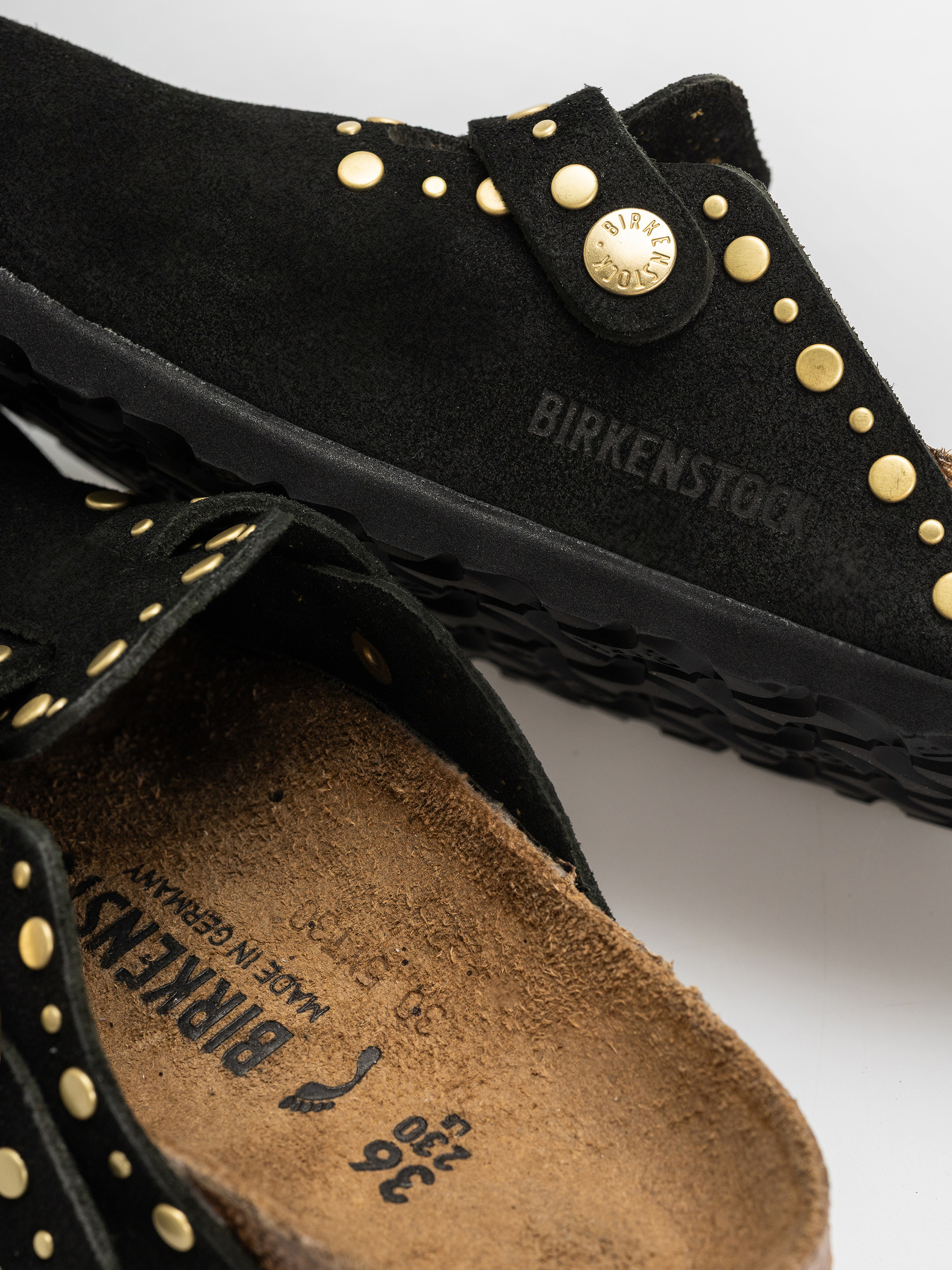 Klapki Birkenstock Boston Rivets Suede Leather Narrow Wmn (black)