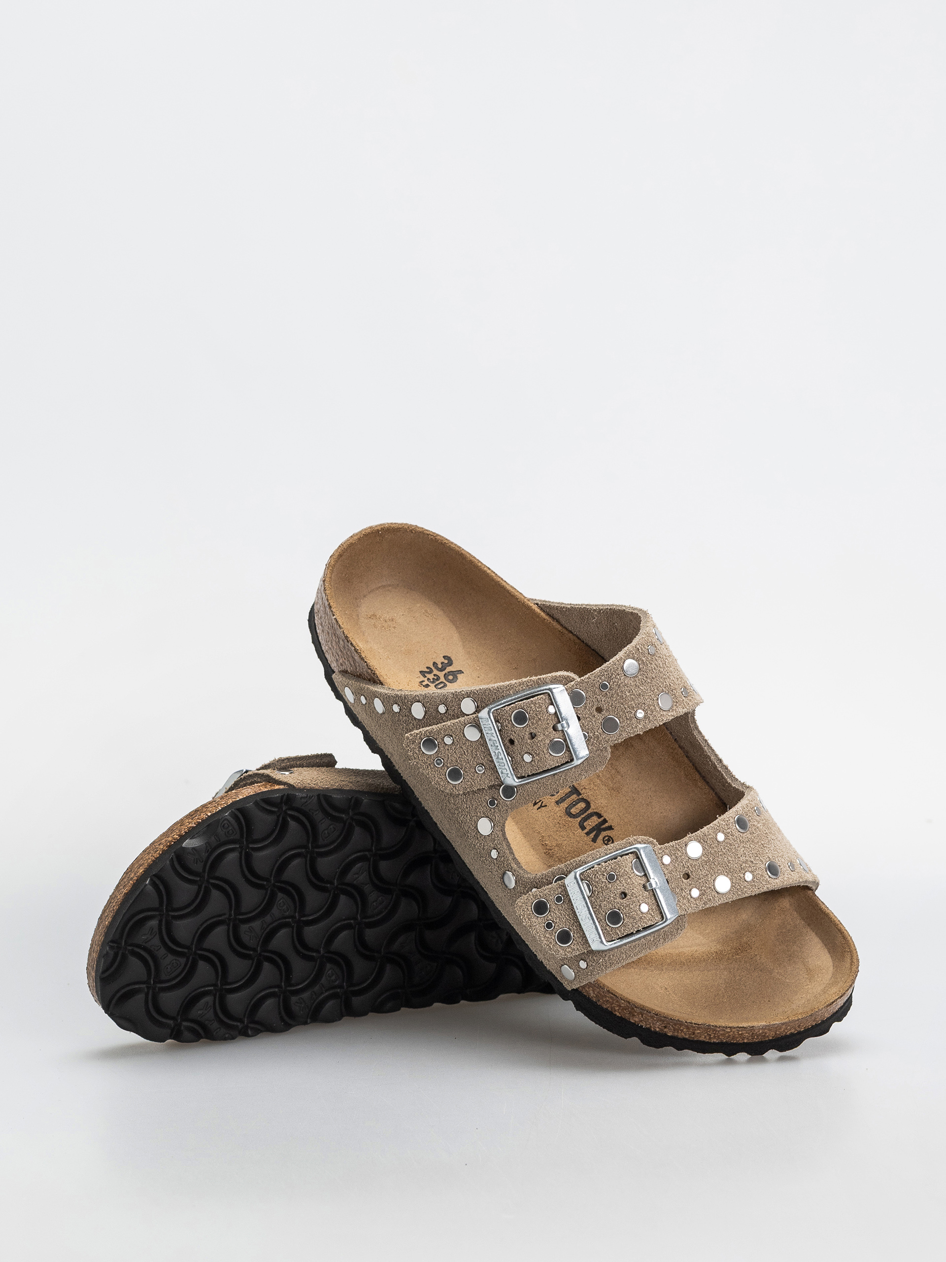 Klapki Birkenstock Arizona Rivets Suede Leather Narrow Wmn (taupe)