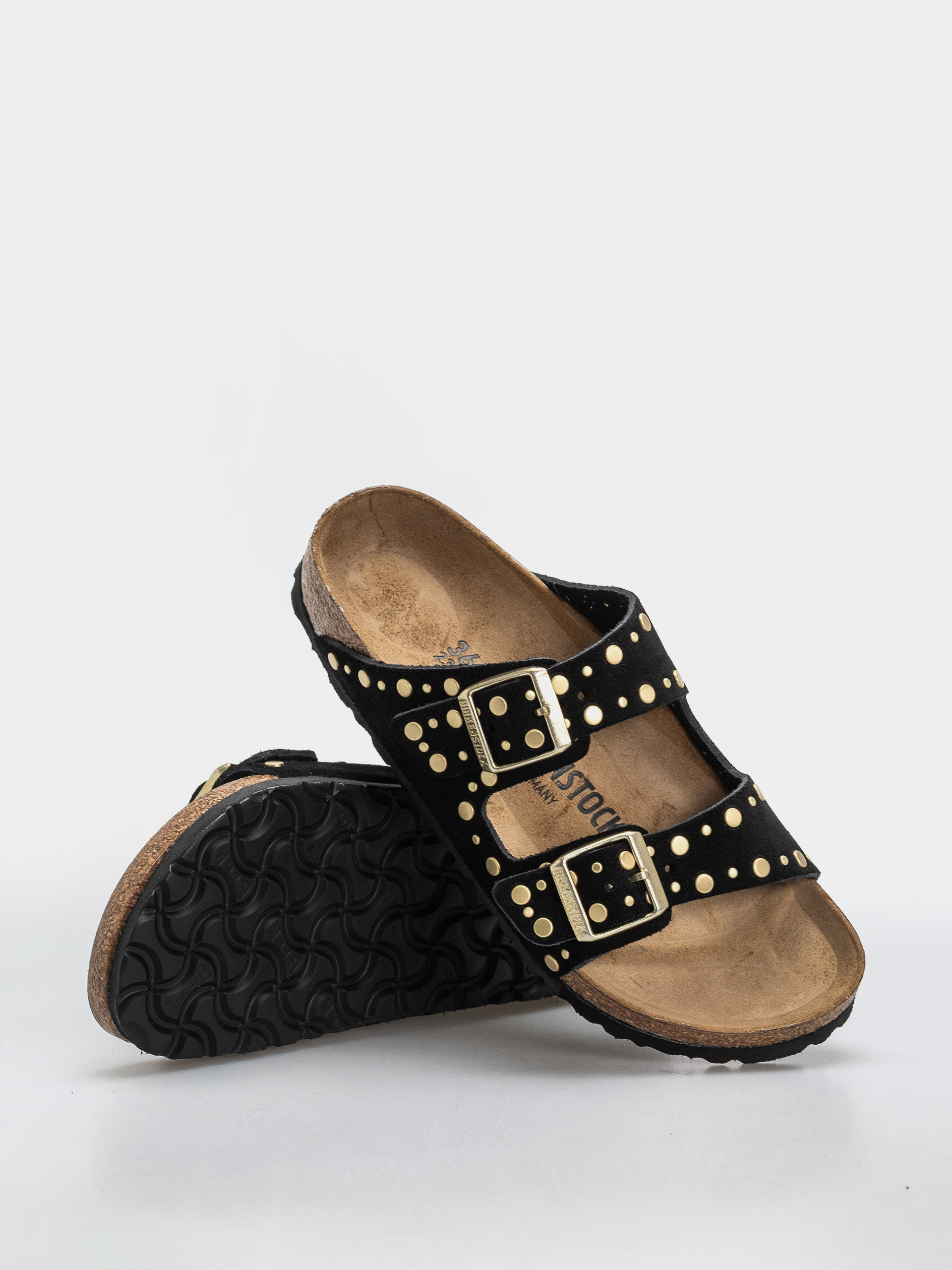 Klapki Birkenstock Arizona Rivets Suede Leather Narrow Wmn (black)
