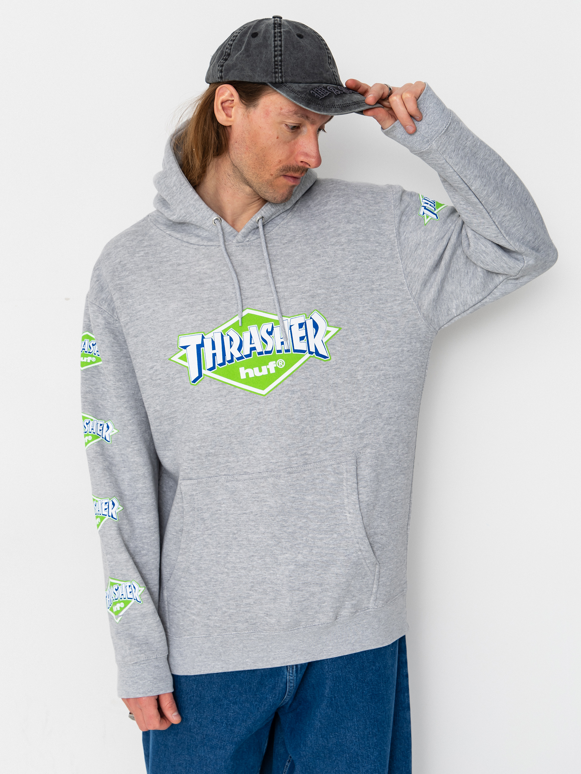 Bluza z kapturem HUF X Thrasher Logo HD (heather grey)