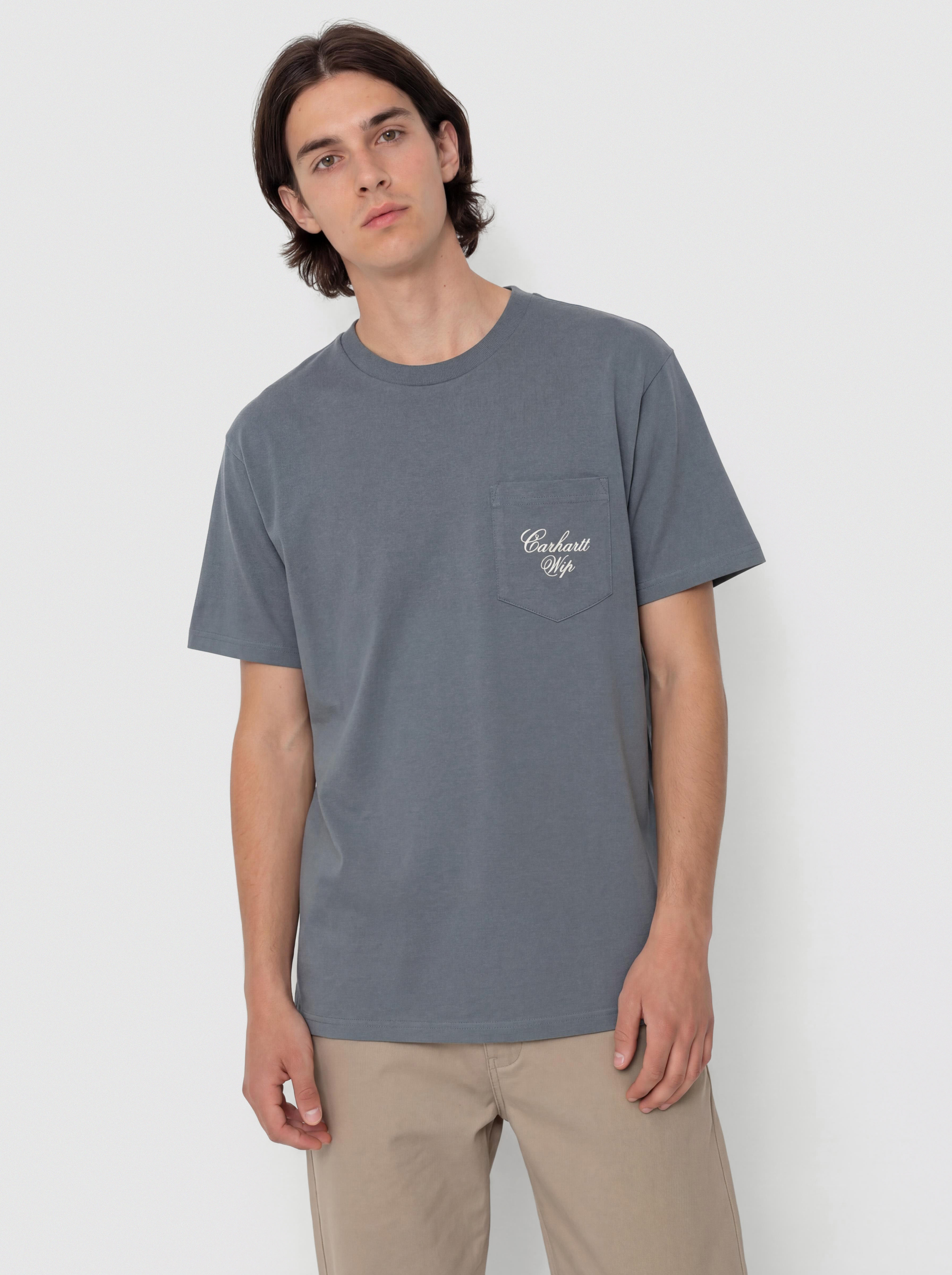 T-shirt Carhartt WIP Longhand Pocket (cozy blue/white)