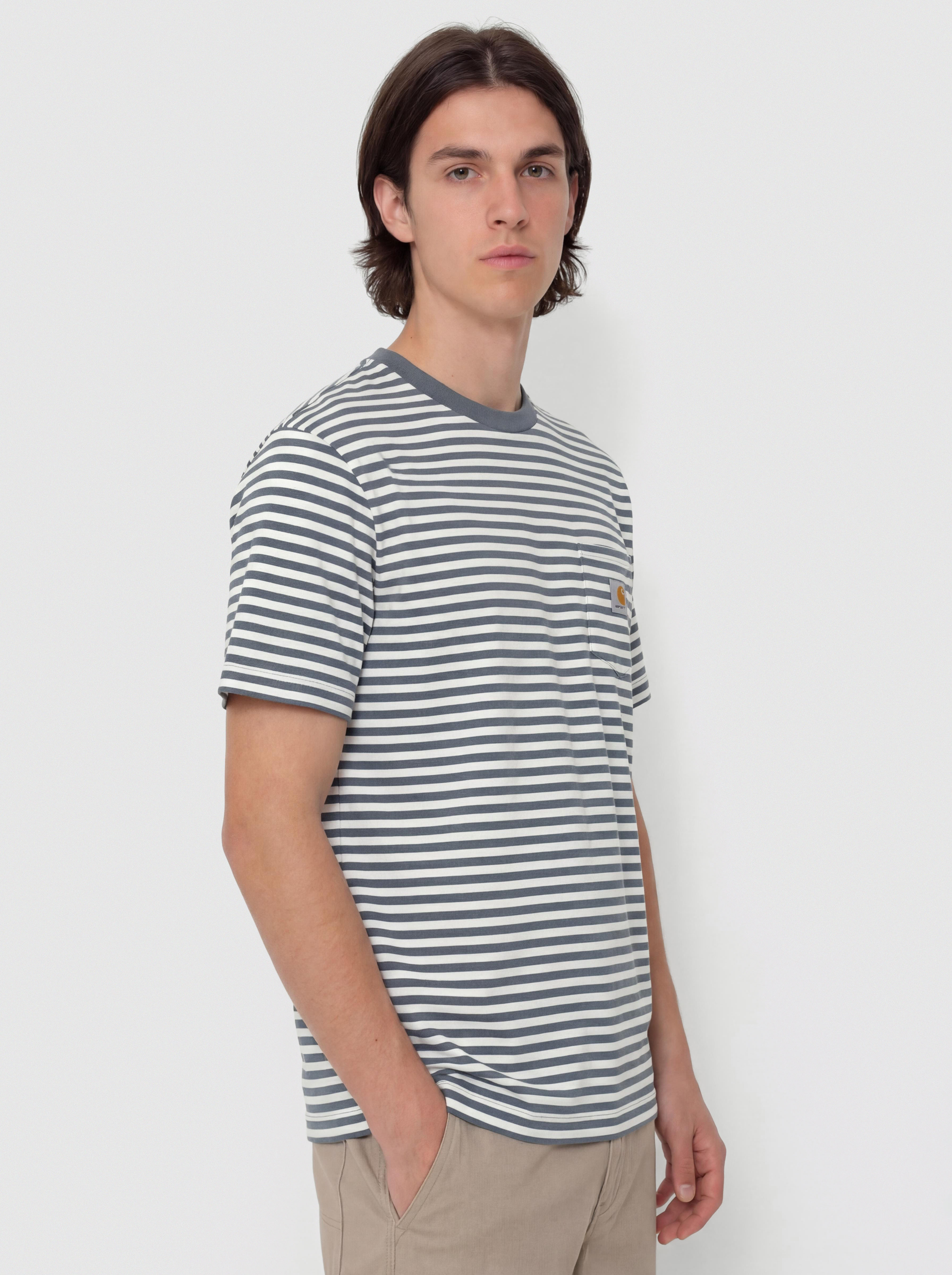 T-shirt Carhartt WIP Ezra Pocket (ezra stripe/cozy blue/wax)