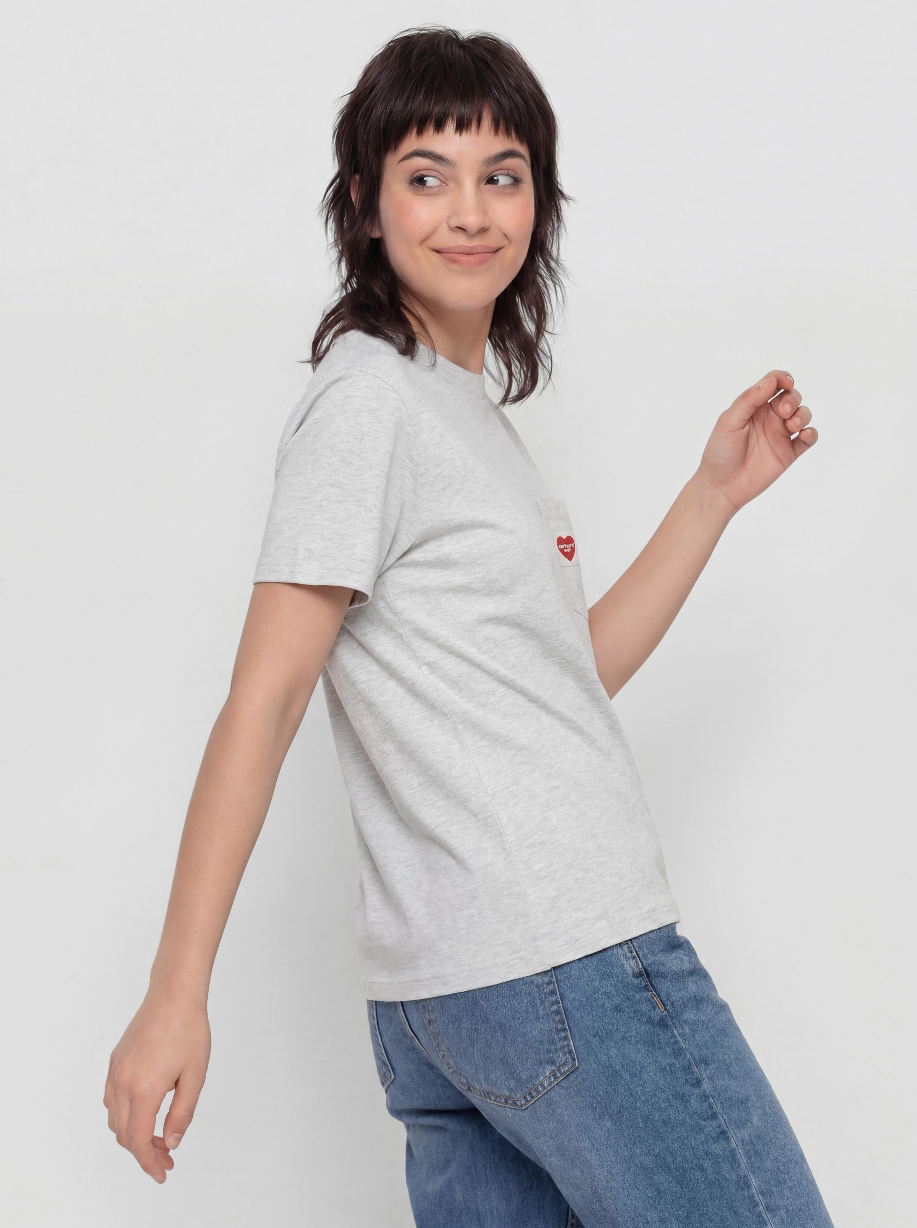 T-shirt Carhartt WIP Pocket Heart Wmn (ash heather/red)
