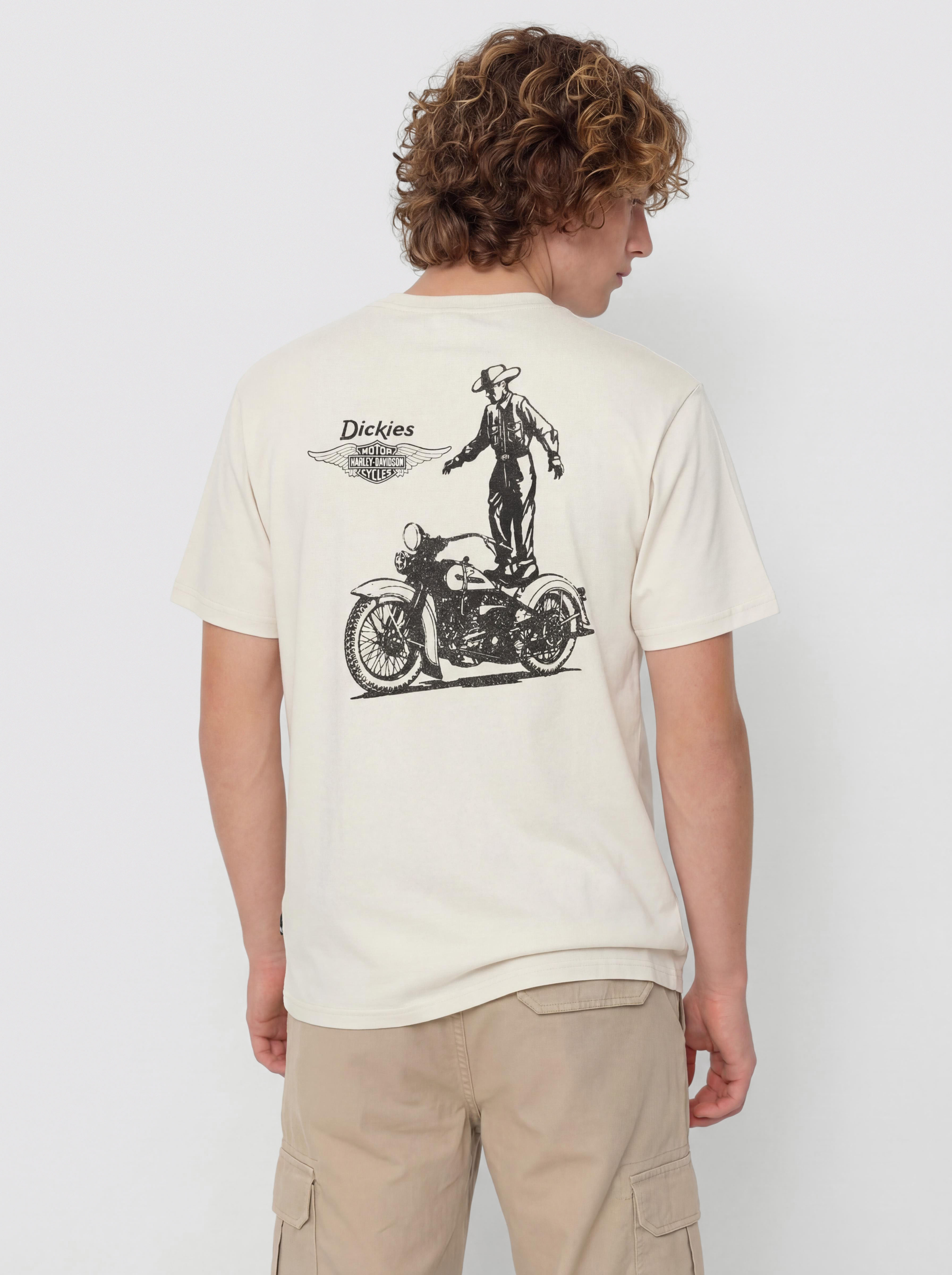 T-shirt Dickies X Harley Davidson Vintage Wash - biały (bone)
