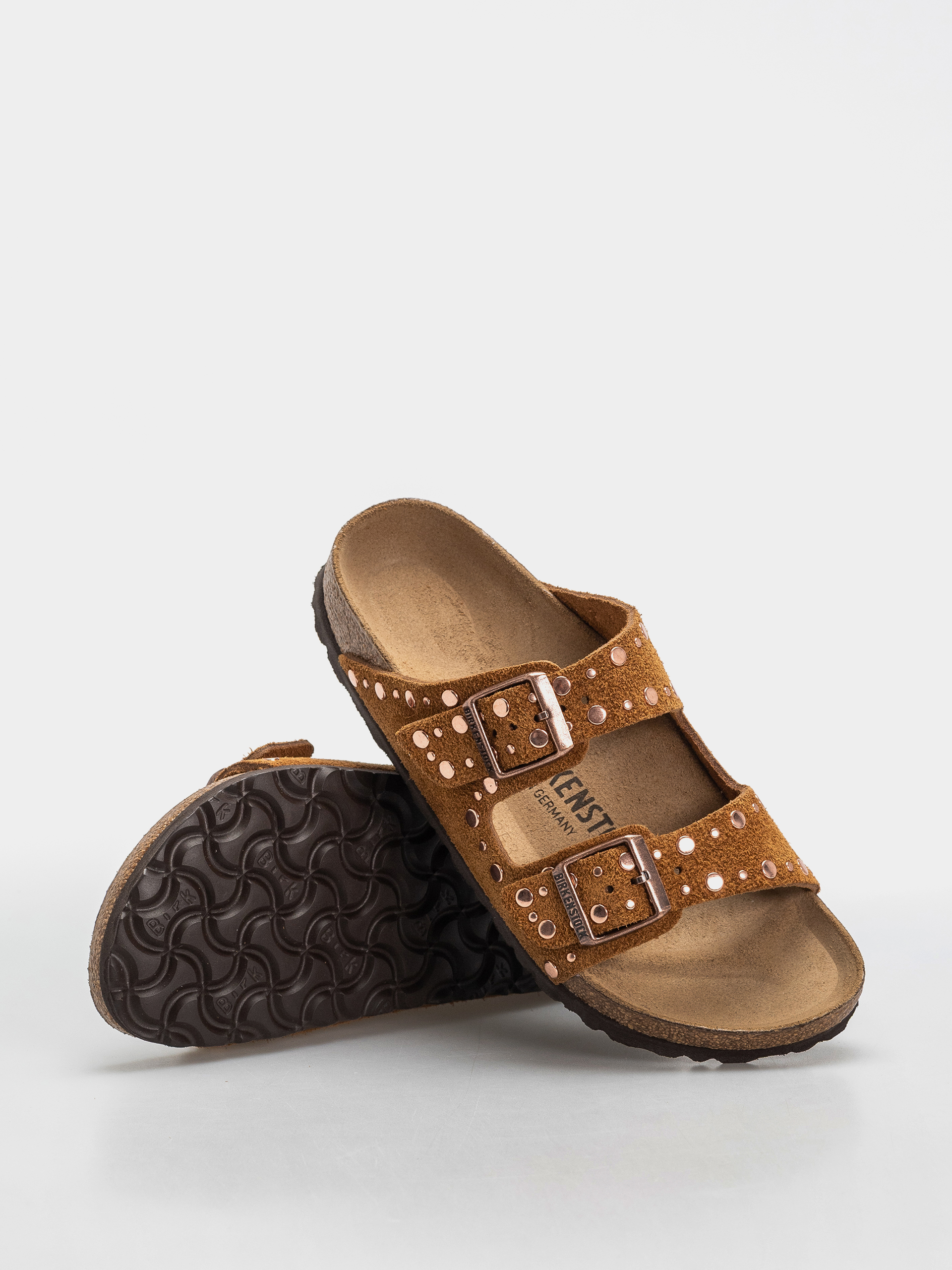 Klapki Birkenstock Arizona Rivets Suede Leather Narrow Wmn (mink)