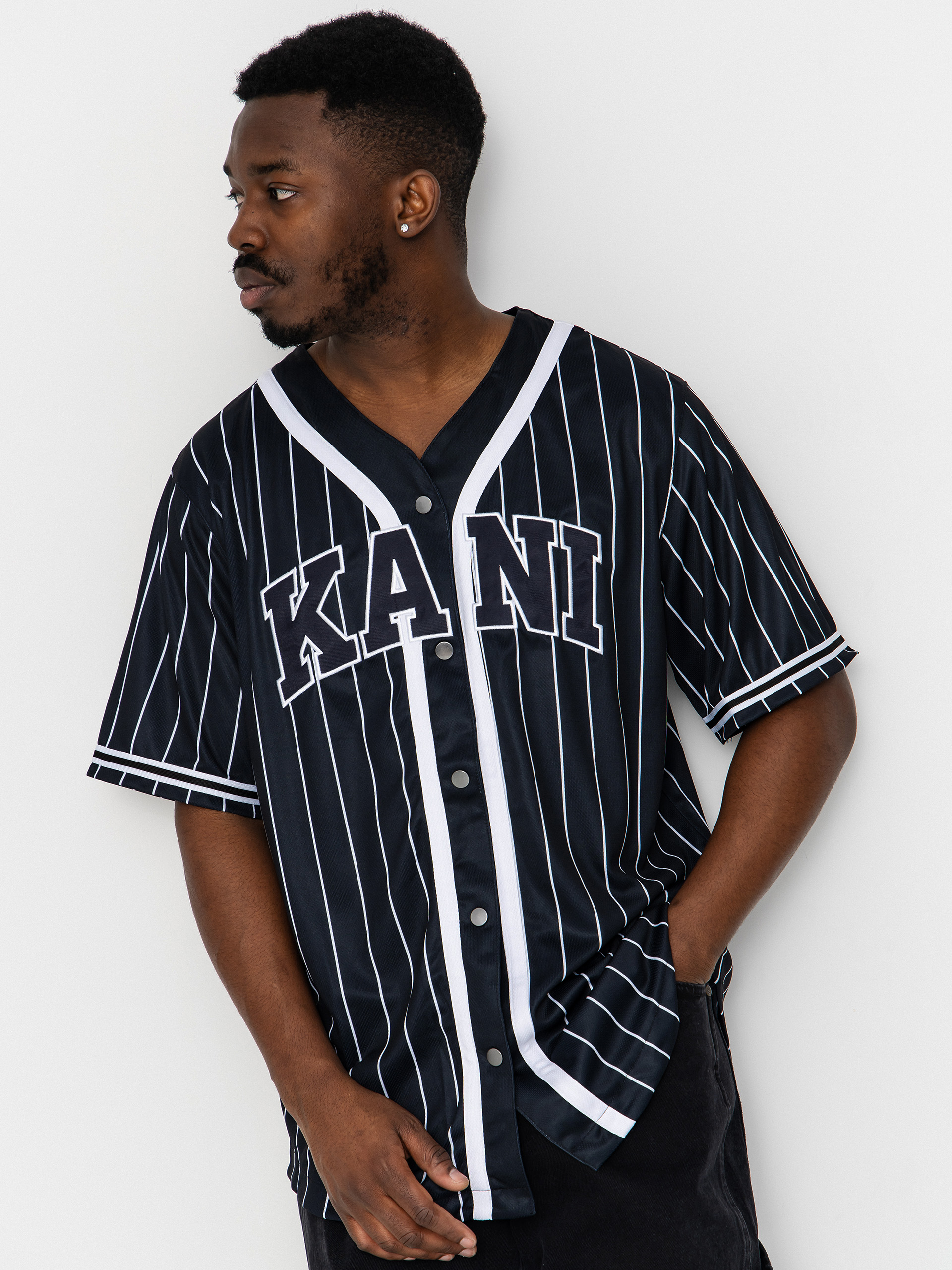 Koszula Karl Kani Serif Pinstripe Baseball (black/white)