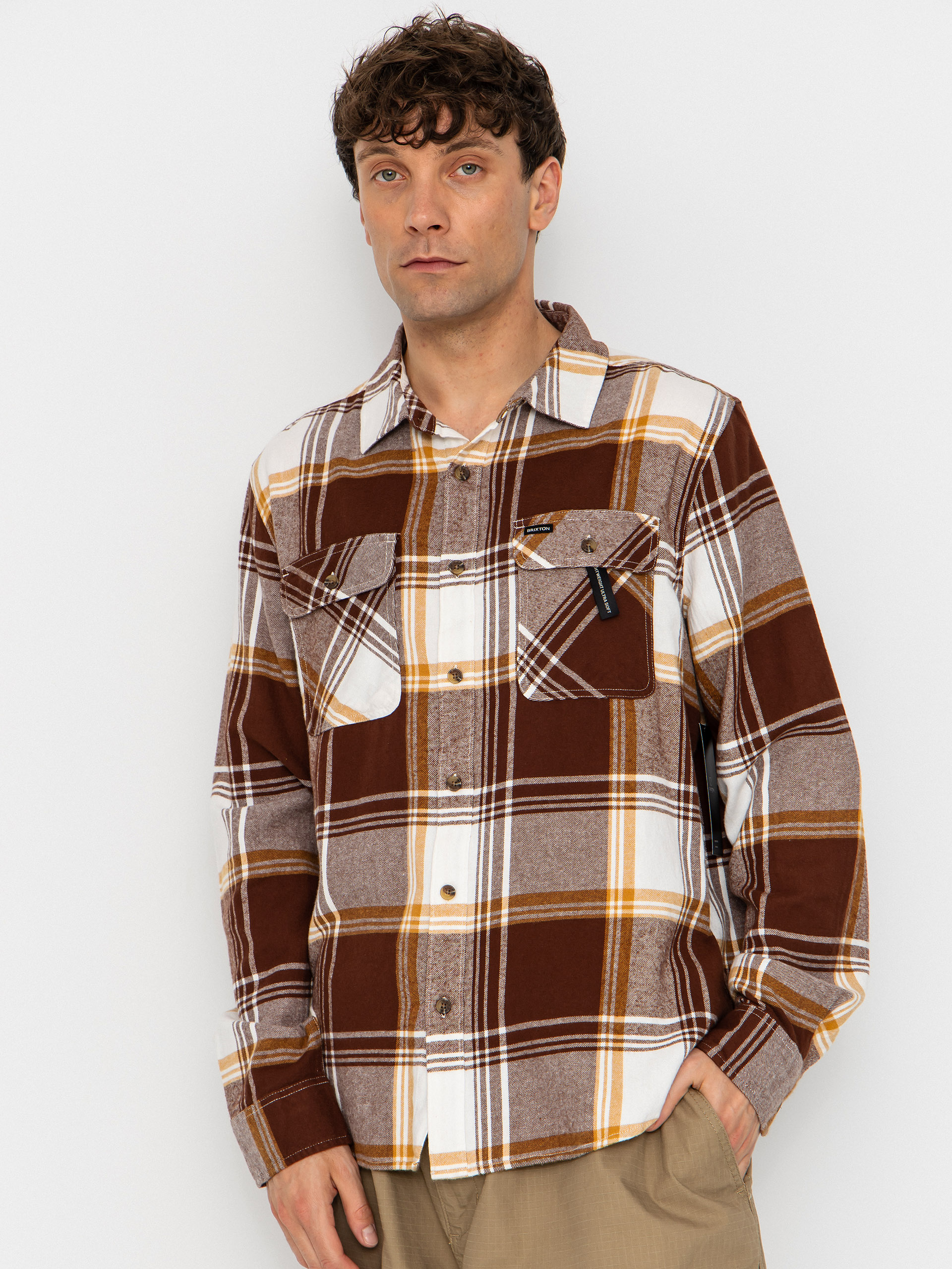 Koszula Brixton Bowery Lw Ultra Flannel (chocolate/off white)