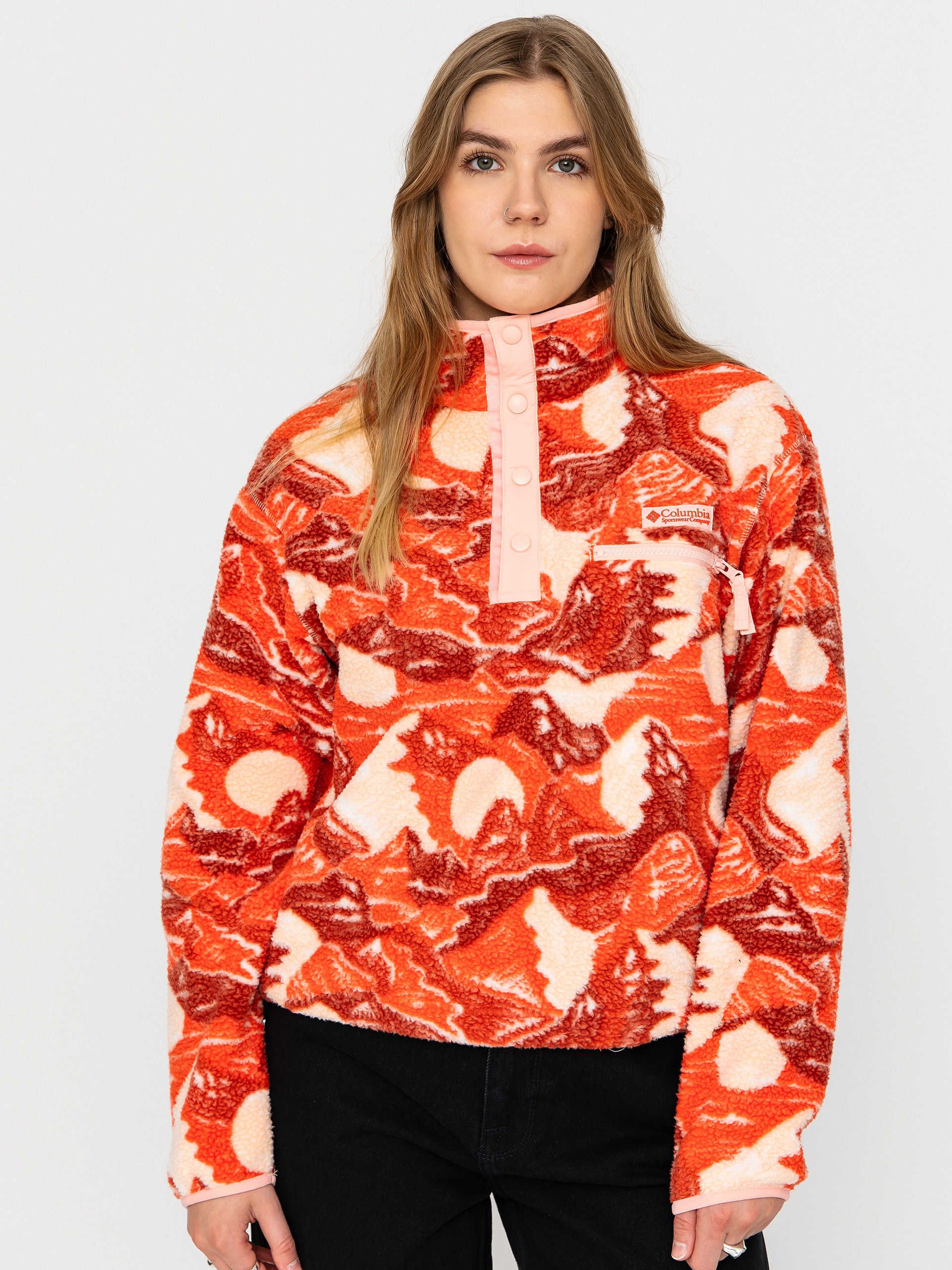 Polar Columbia Helvetia II Printed Cropped Half Snap Wmn (poppy red/sunscape)