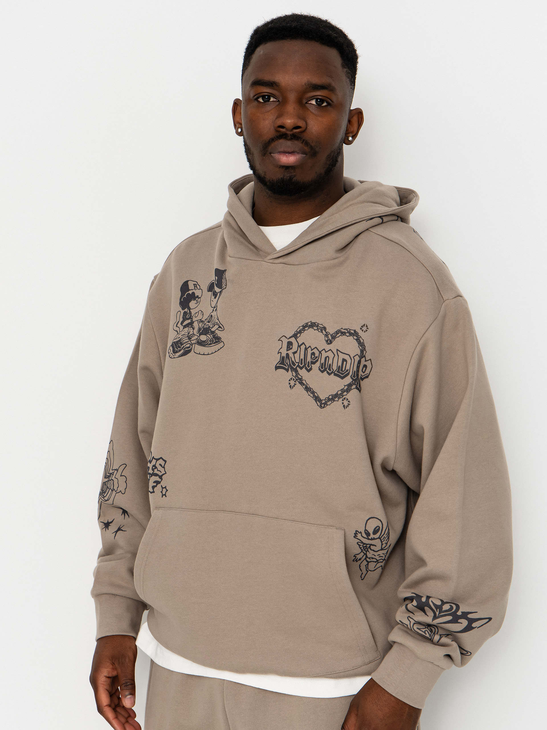 Bluza z kapturem RipNDip Westside Distressed HD (dark sand wash)