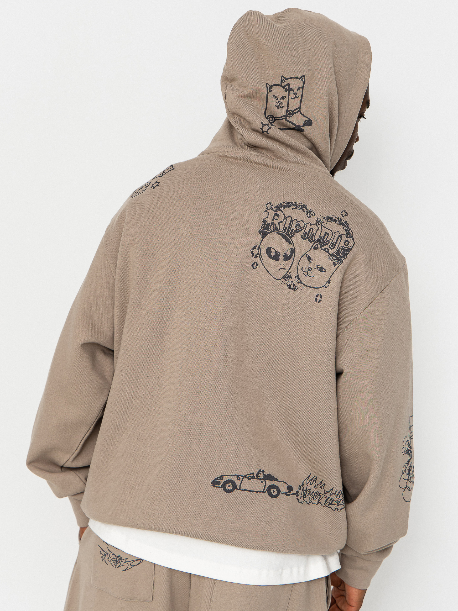 Bluza z kapturem RipNDip Westside Distressed HD (dark sand wash)