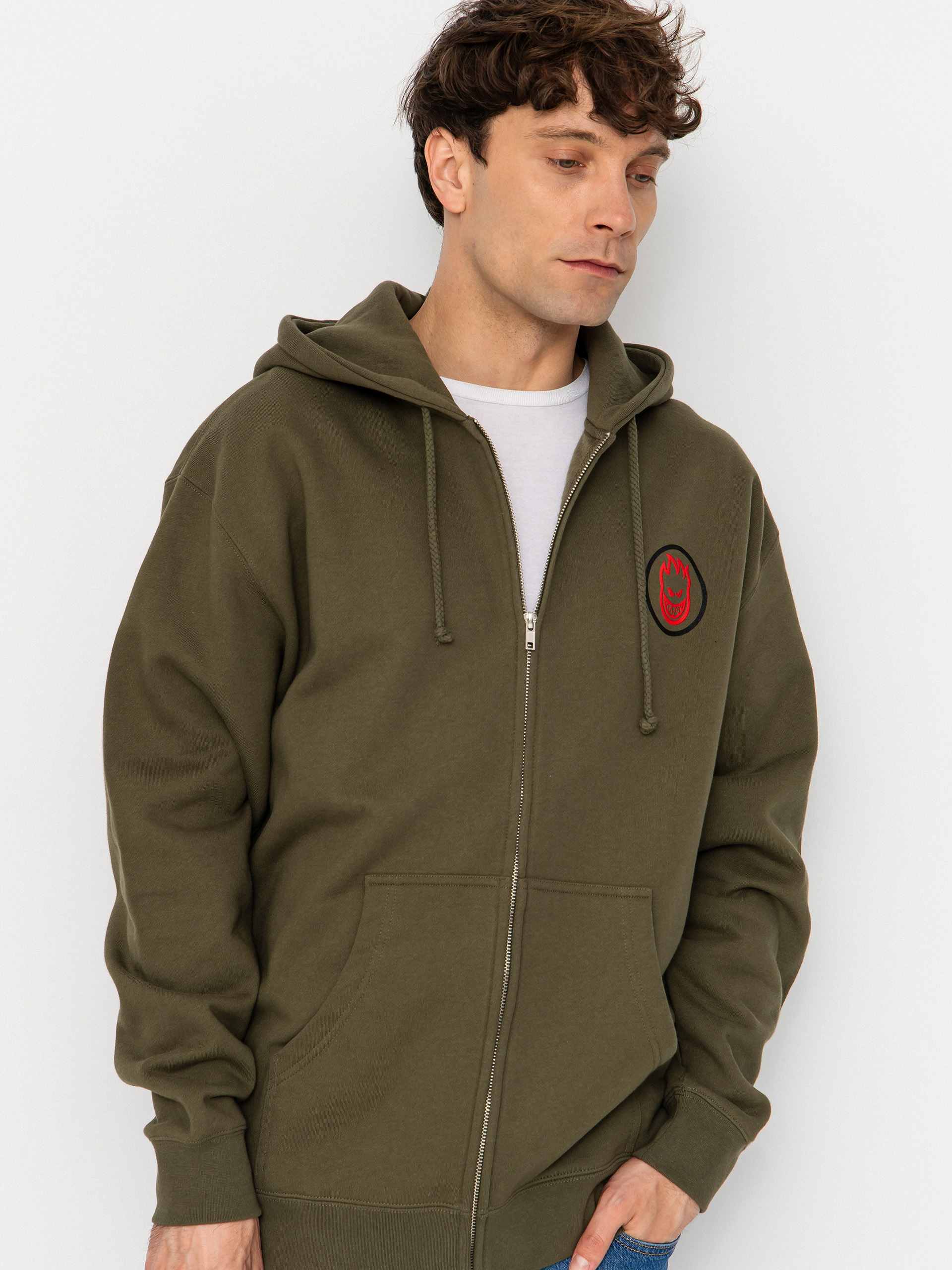 Bluza z kapturem Spitfire Classic Swirl Overlay ZHD (army w/black red prints)