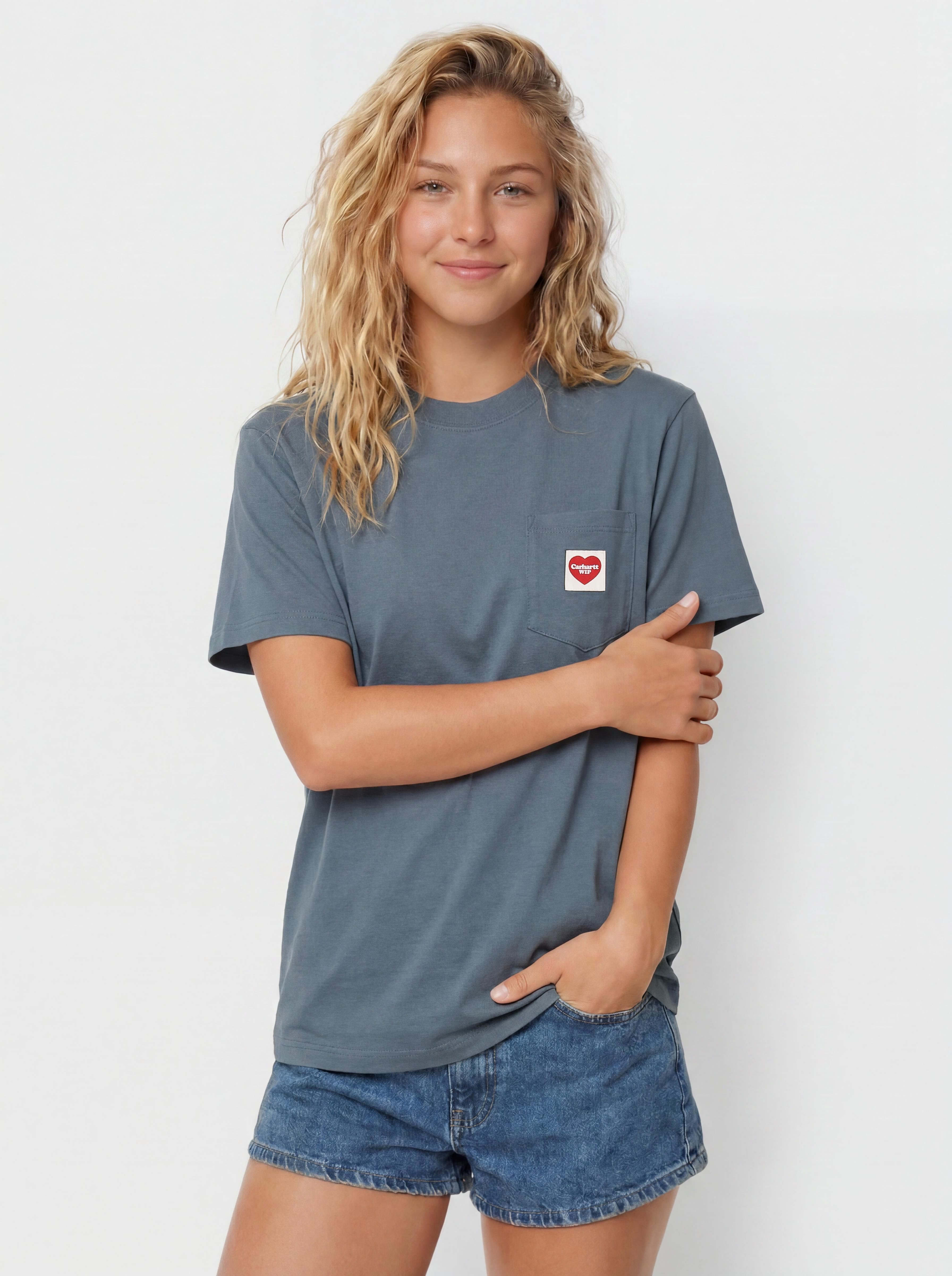 T-shirt Carhartt WIP Pocket Heart Wmn (cozy blue/red)