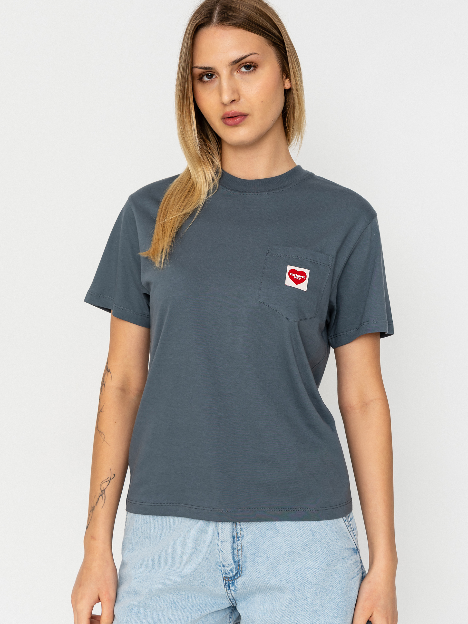 T-shirt Carhartt WIP Pocket Heart Wmn (cozy blue/red)