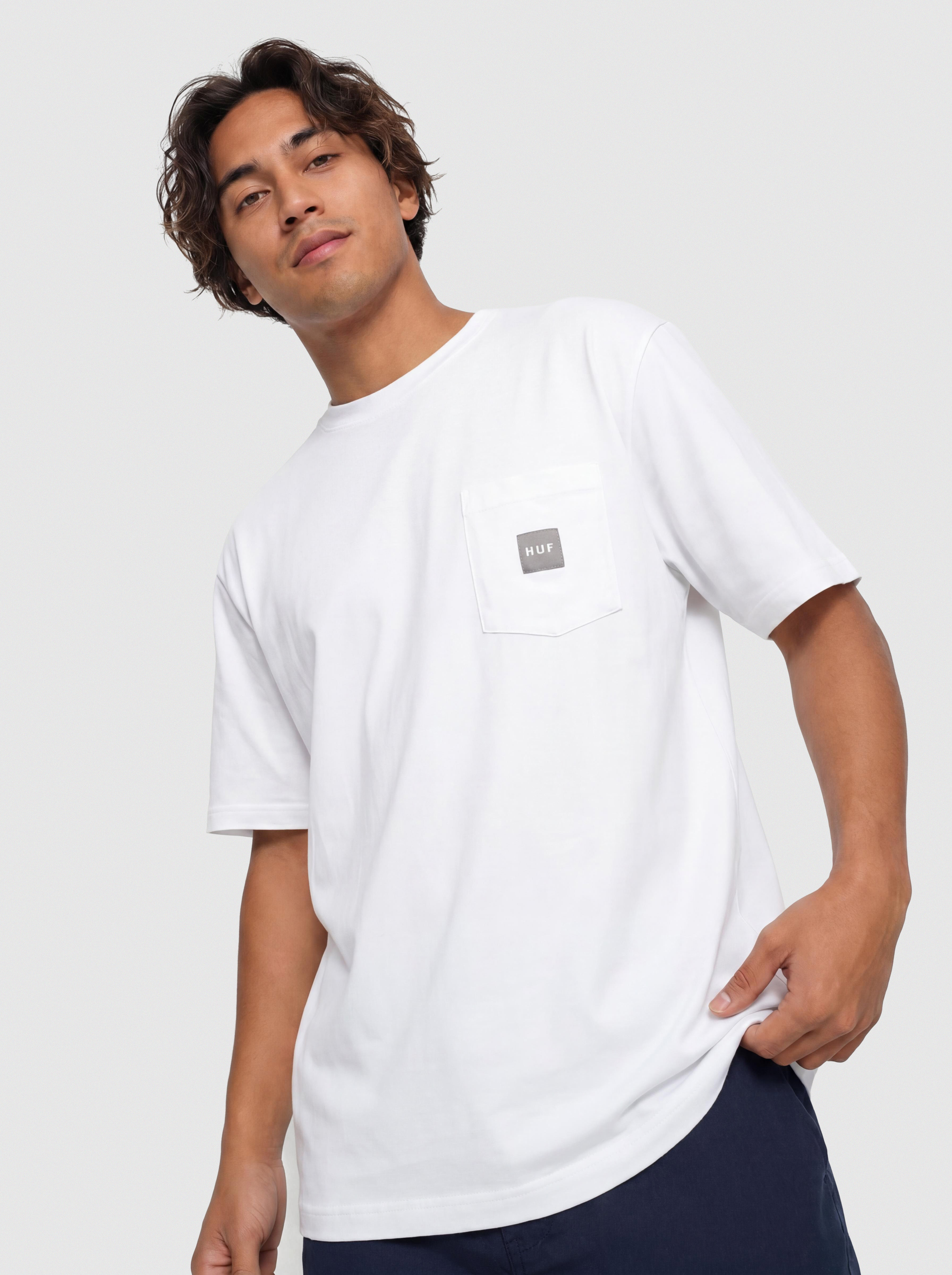 T-shirt HUF Box Logo Pocket (white/grey)
