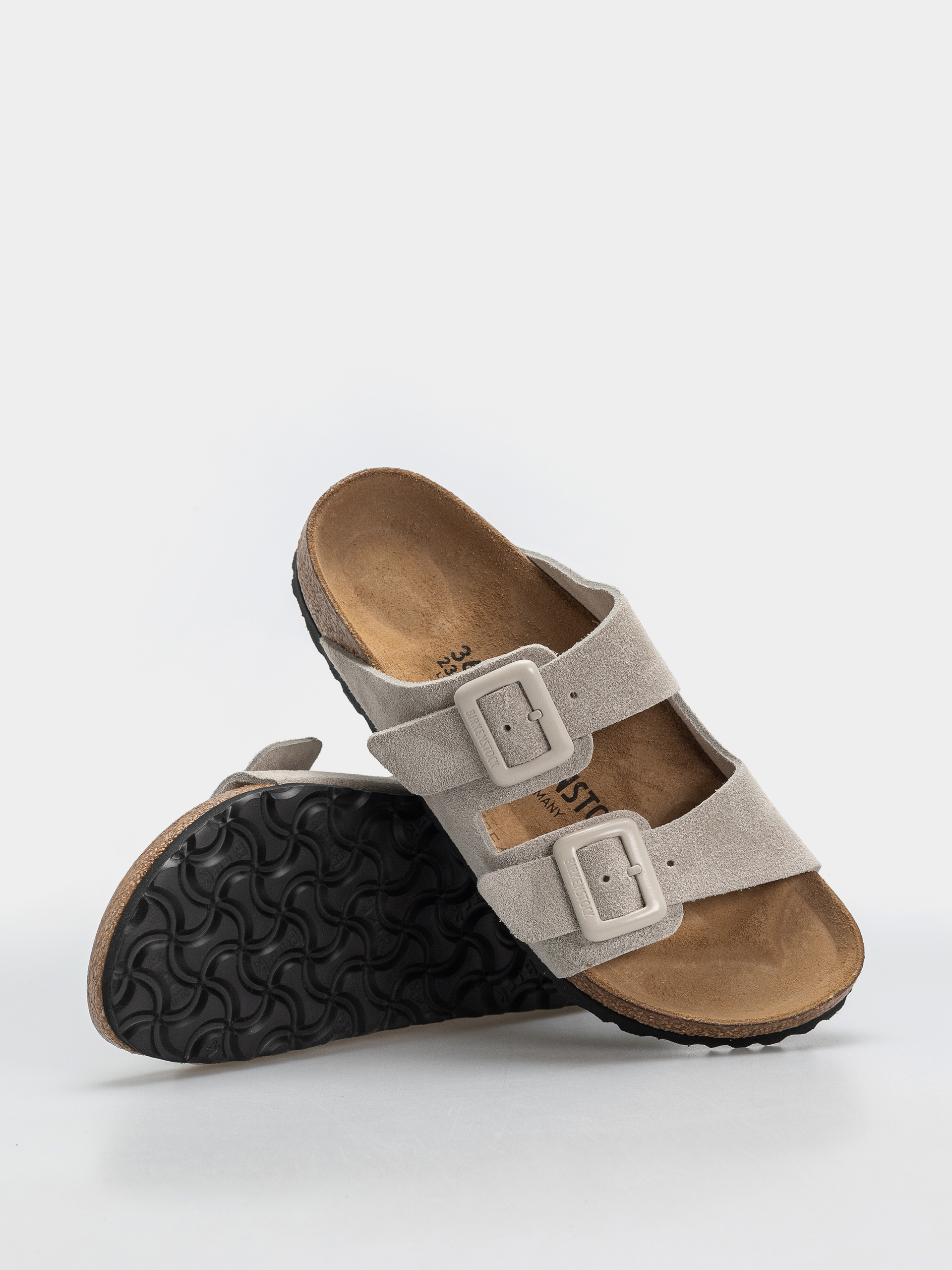 Klapki Birkenstock Arizona Suede Leather Cushion Buckle Narrow Wmn (oyster)