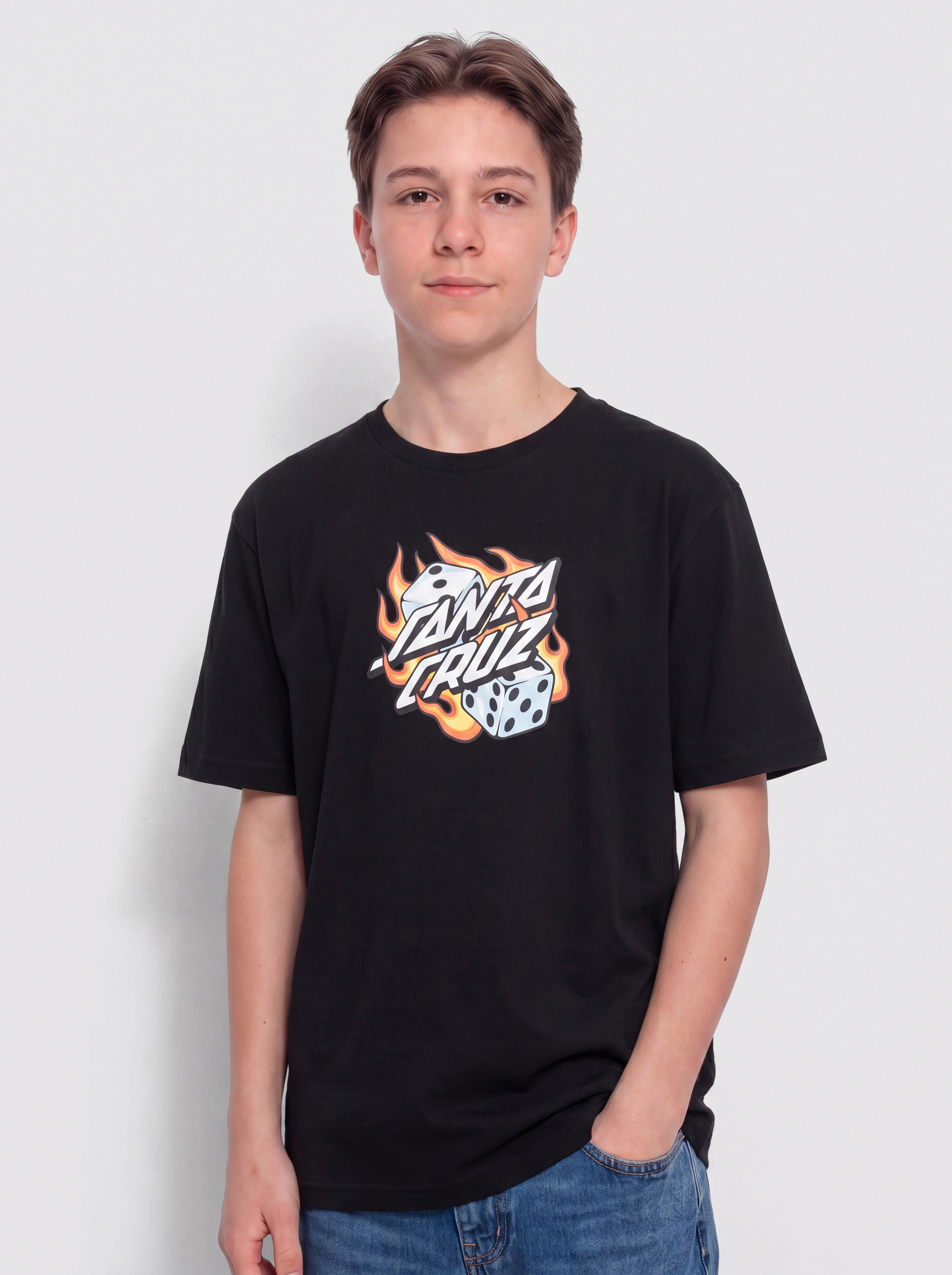 T-shirt Santa Cruz Flaming Dice Dot JR (black)