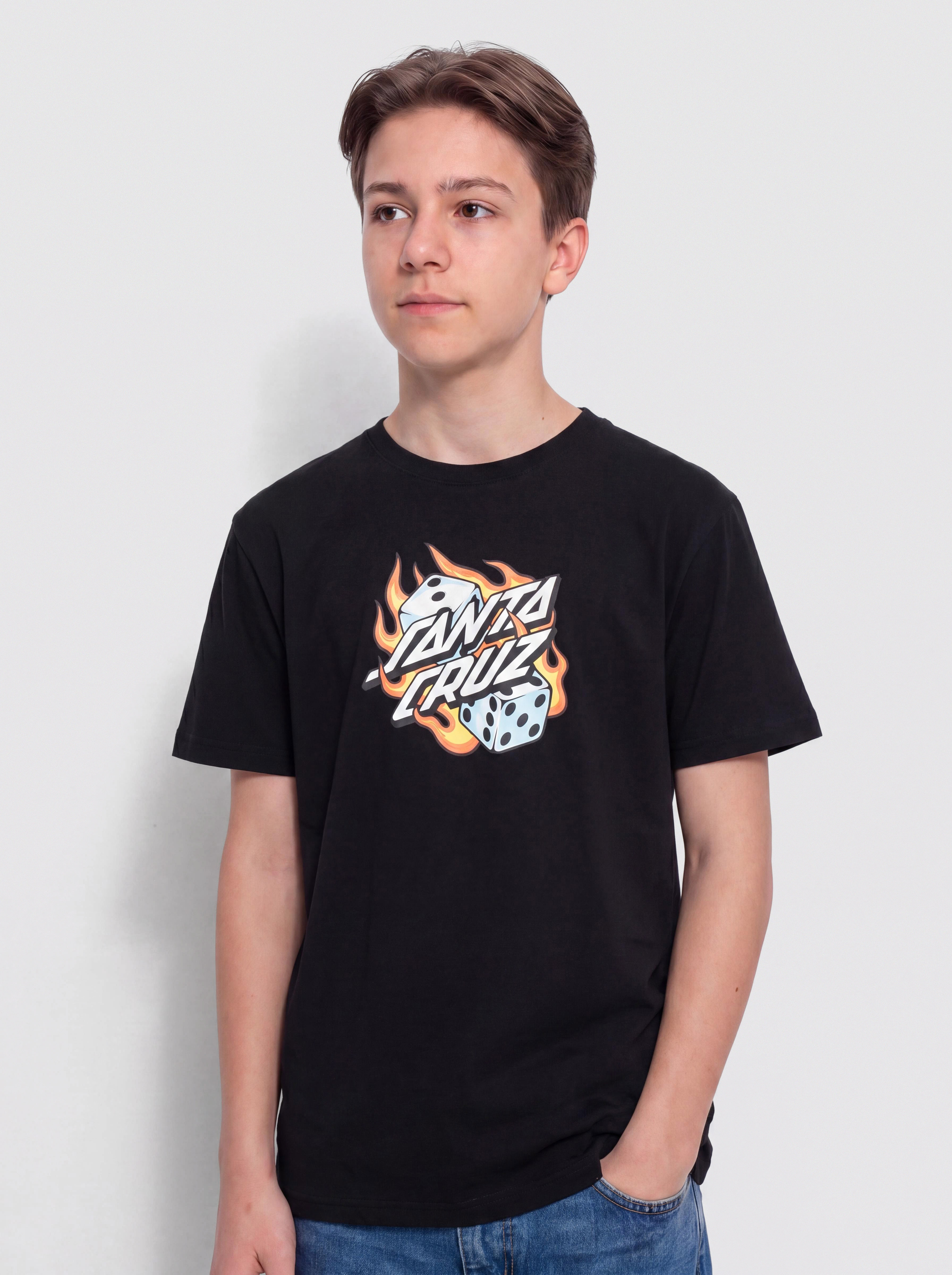 T-shirt Santa Cruz Flaming Dice Dot JR (black)