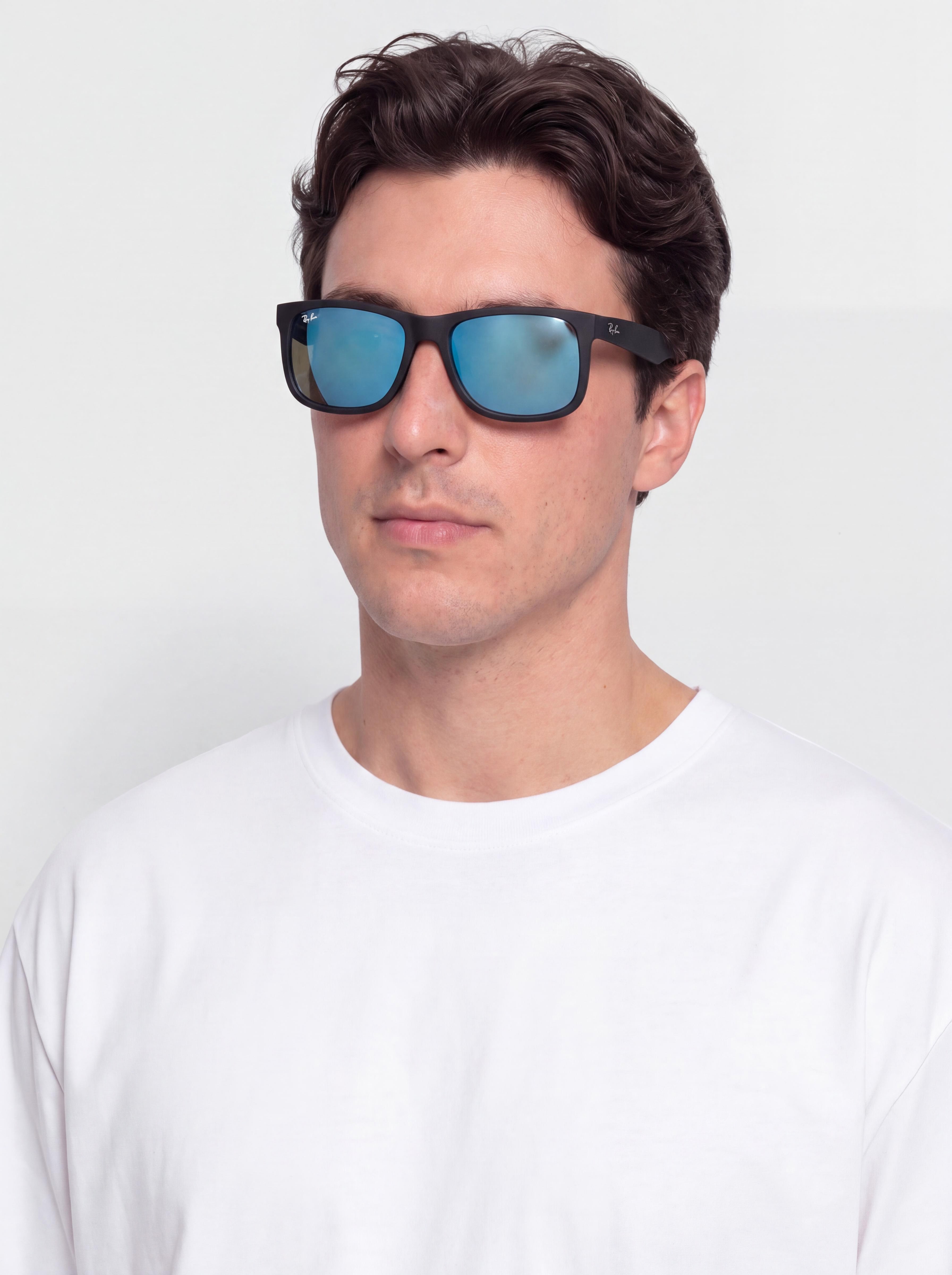 Okulary przeciwsłoneczne Ray-Ban Justin (matowy guma czarny/lustrzany niebieski)