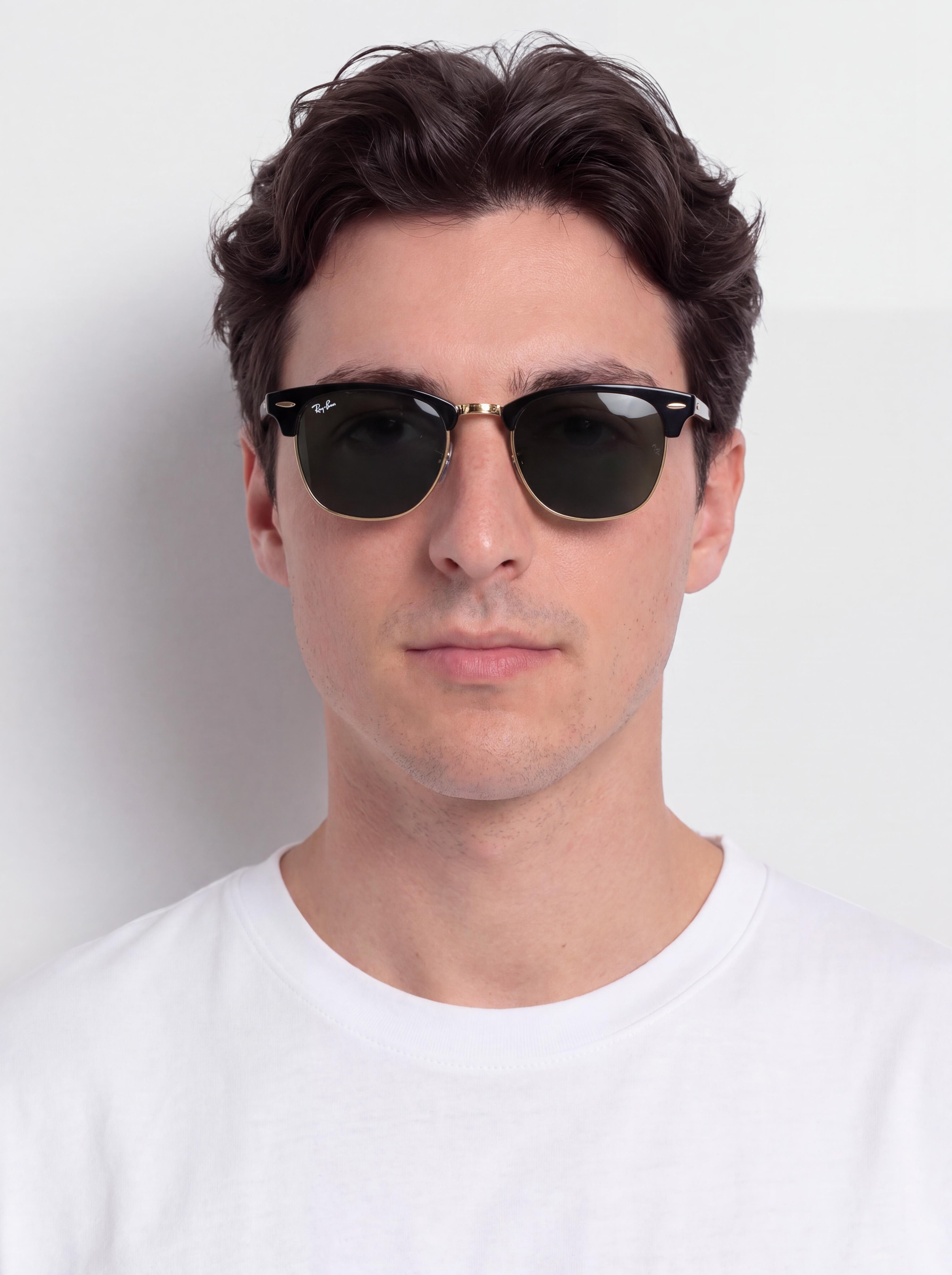 Okulary przeciwsłoneczne Ray-Ban Clubmaster Classic (polerowany czarno-złote/zielone g-15)