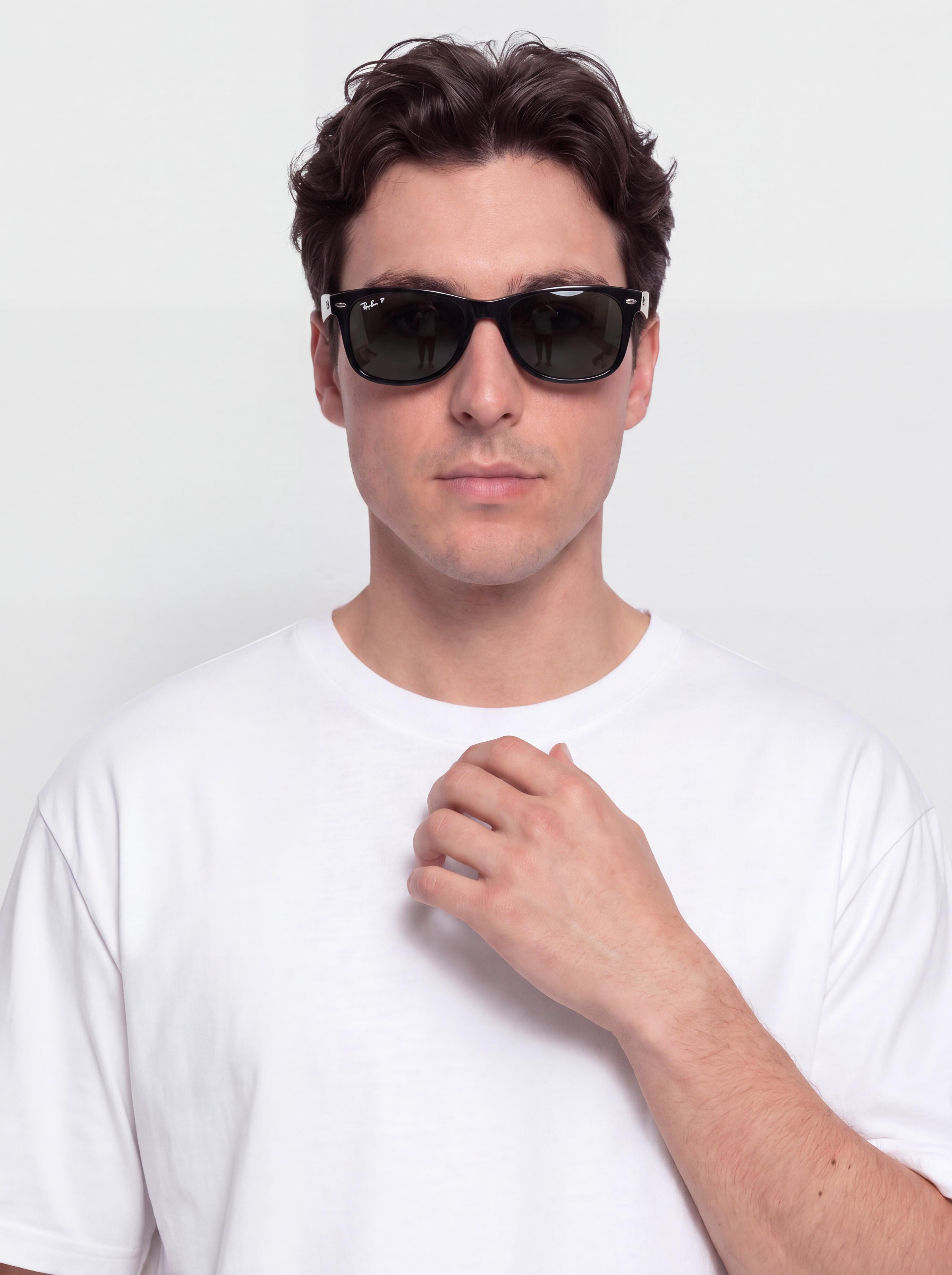 Okulary przeciwsłoneczne Ray-Ban New Wayfarer Classic (polerowany czarny/zielone z polaryzacją)