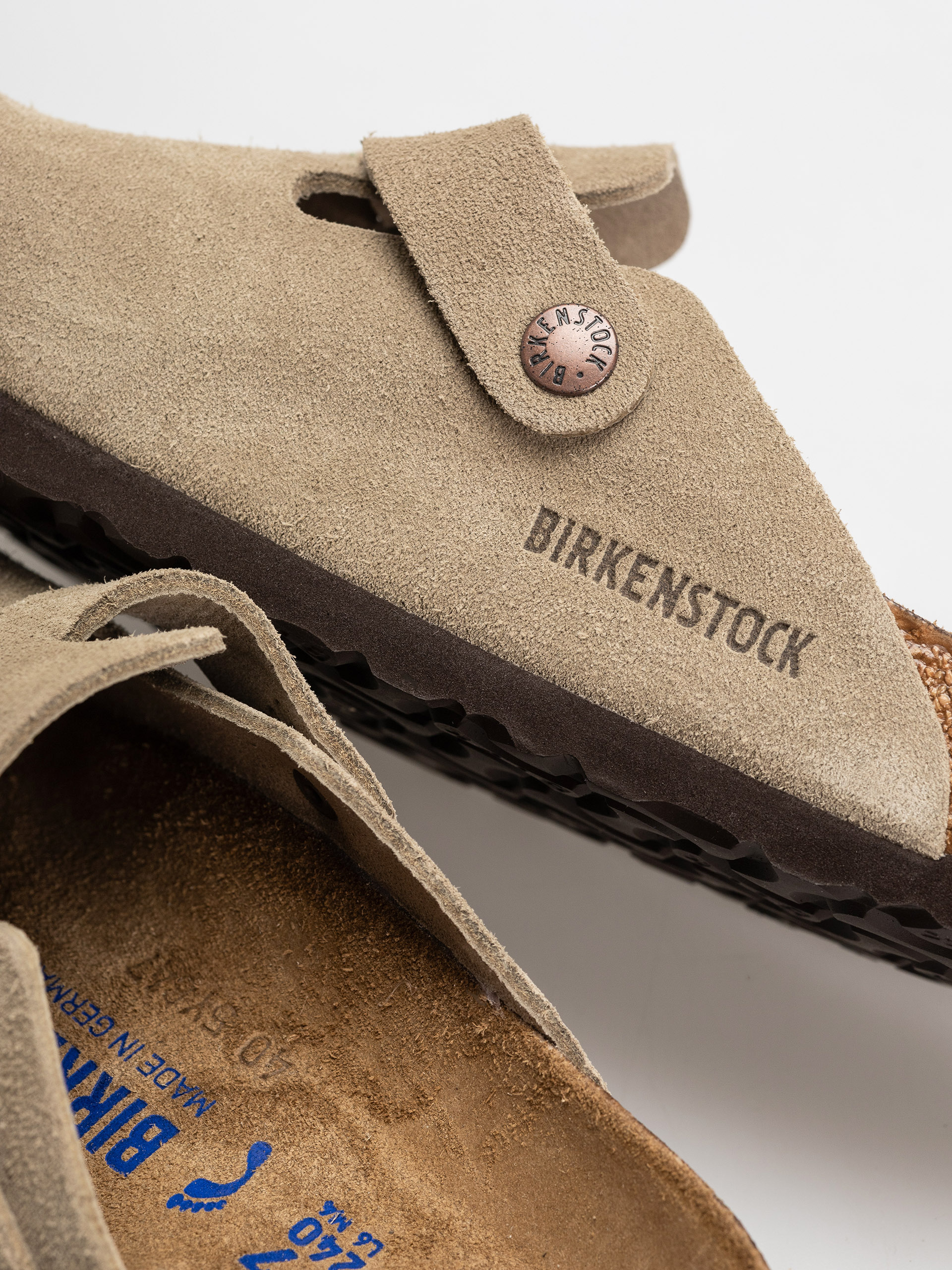 Klapki Birkenstock Boston Soft Footbed Suede Leather Narrow (taupe)