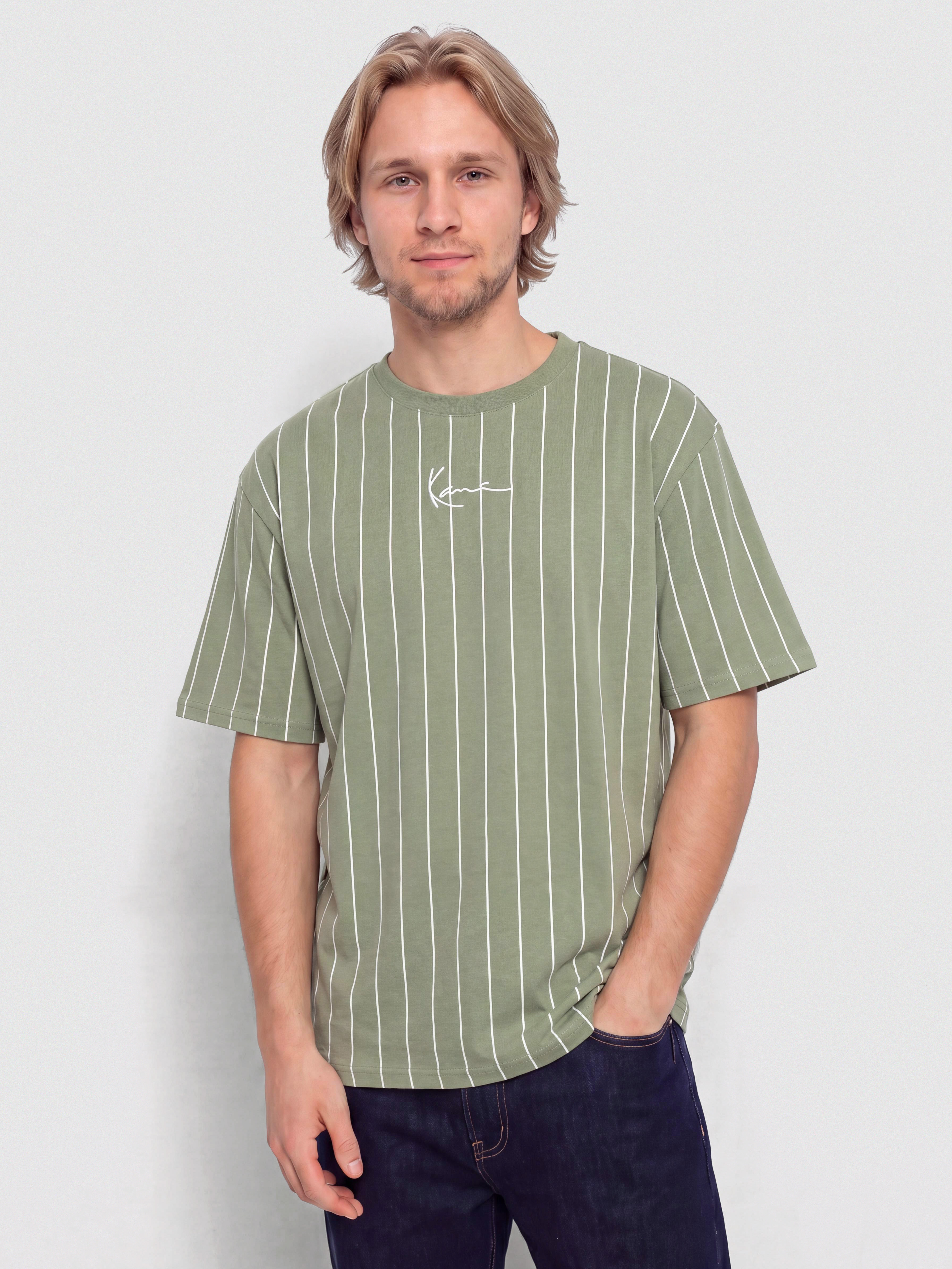 T-shirt Karl Kani Small Signature Pinstripe (green)