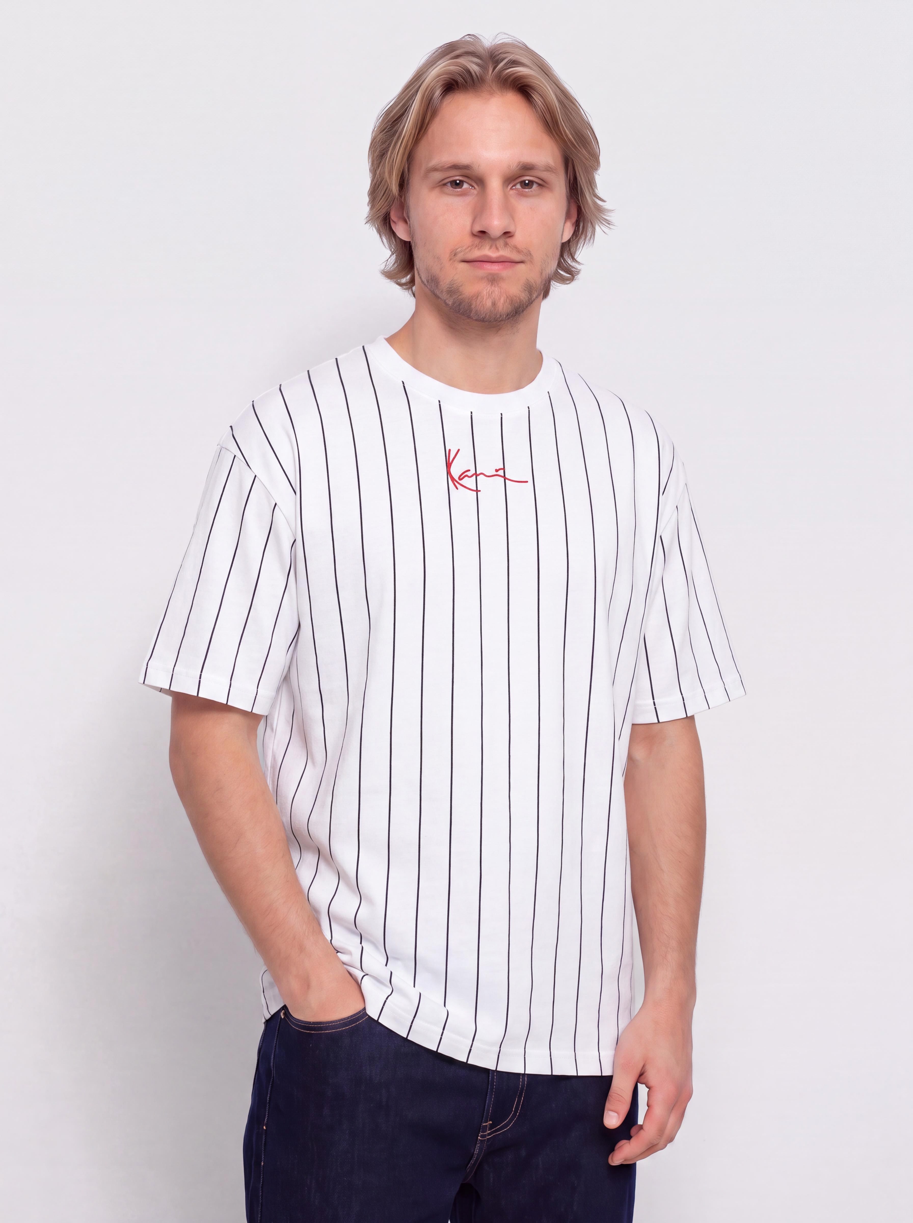T-shirt Karl Kani Small Signature Pinstripe (white/black)