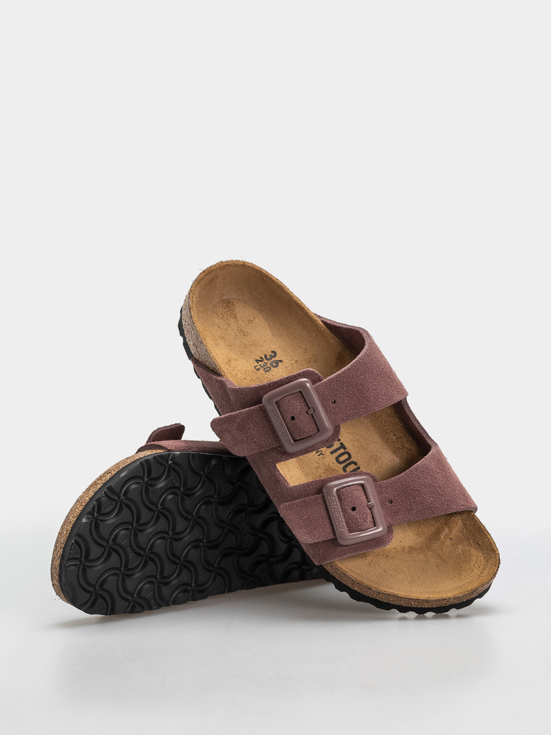 Klapki Birkenstock Arizona Suede Leather Cushion Buckle Narrow Wmn (pepper)