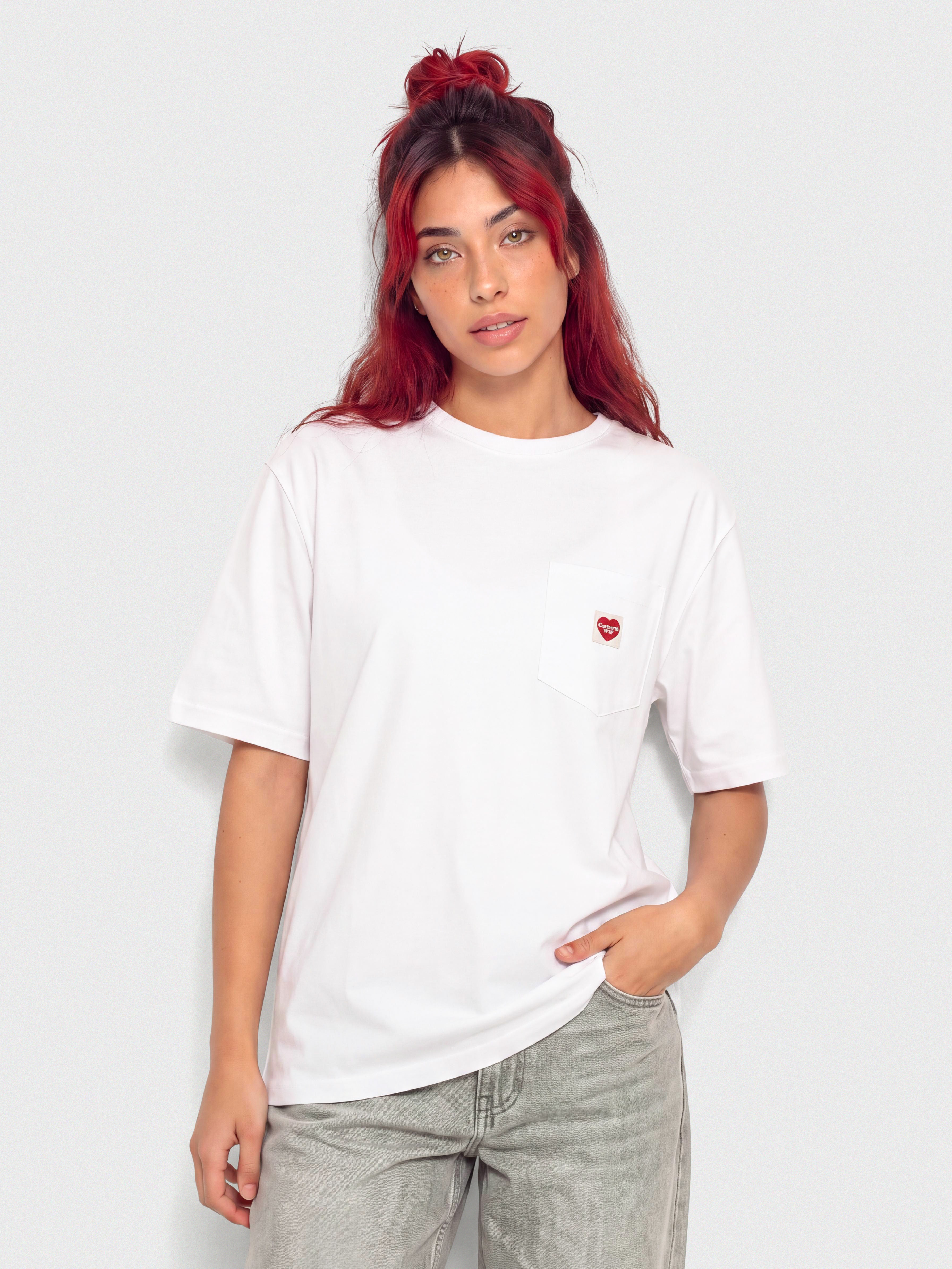 T-shirt Carhartt WIP Pocket Small Heart Wmn (white/red)