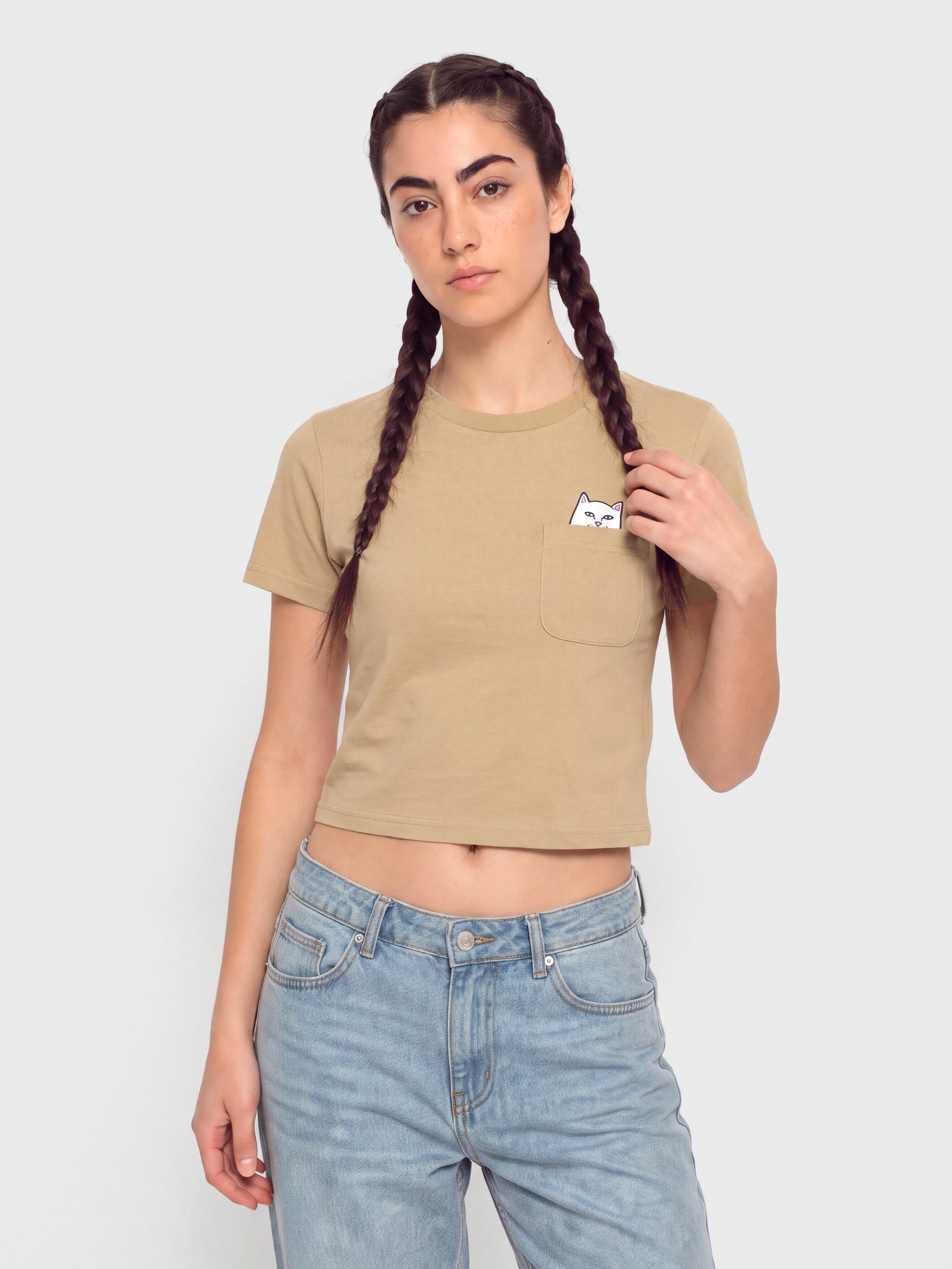 T-shirt RipNDip Lord Nermal Cropped Pocket Wmn (tan)