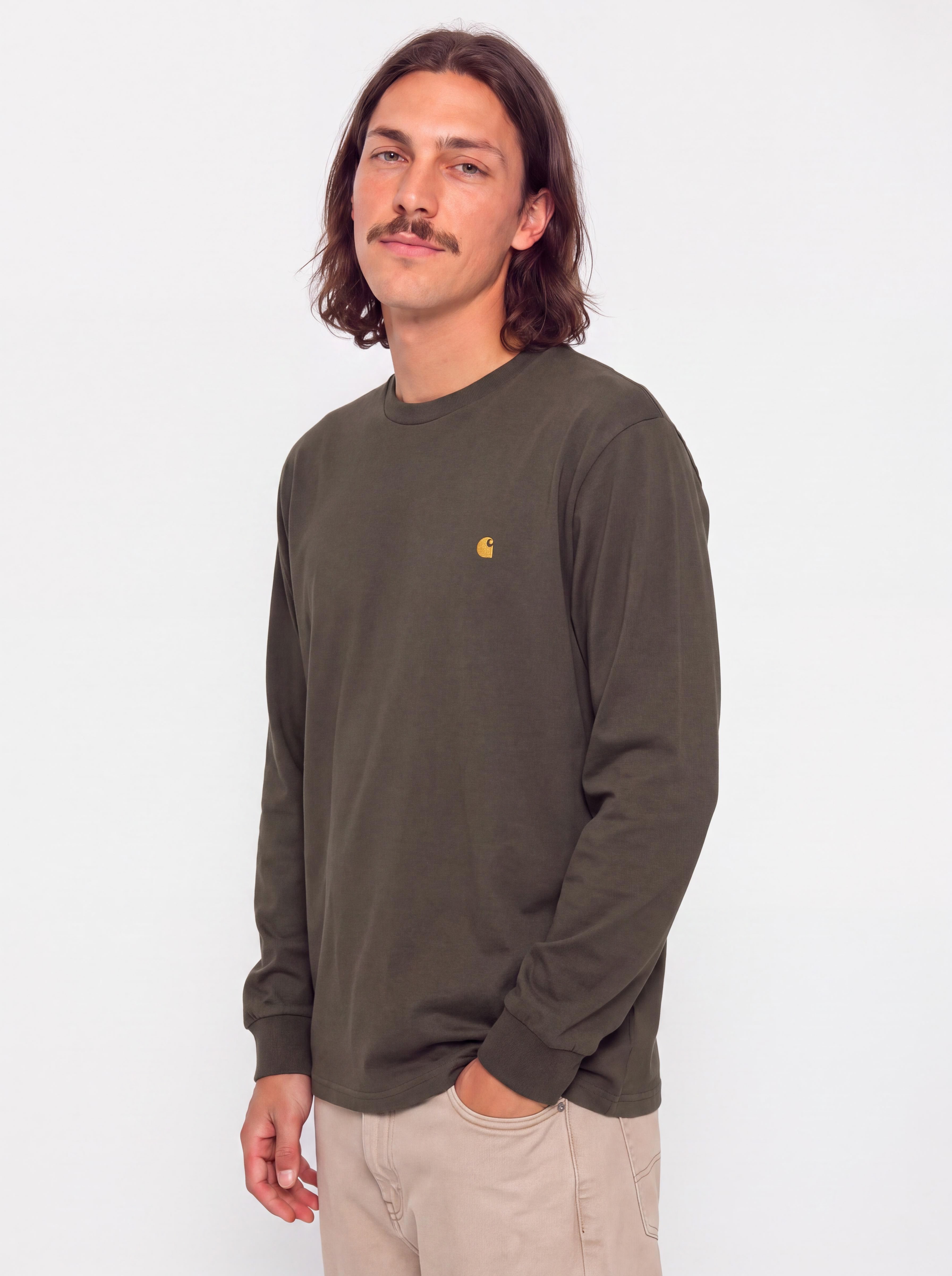 Longsleeve Carhartt WIP Chase (shungite/gold)