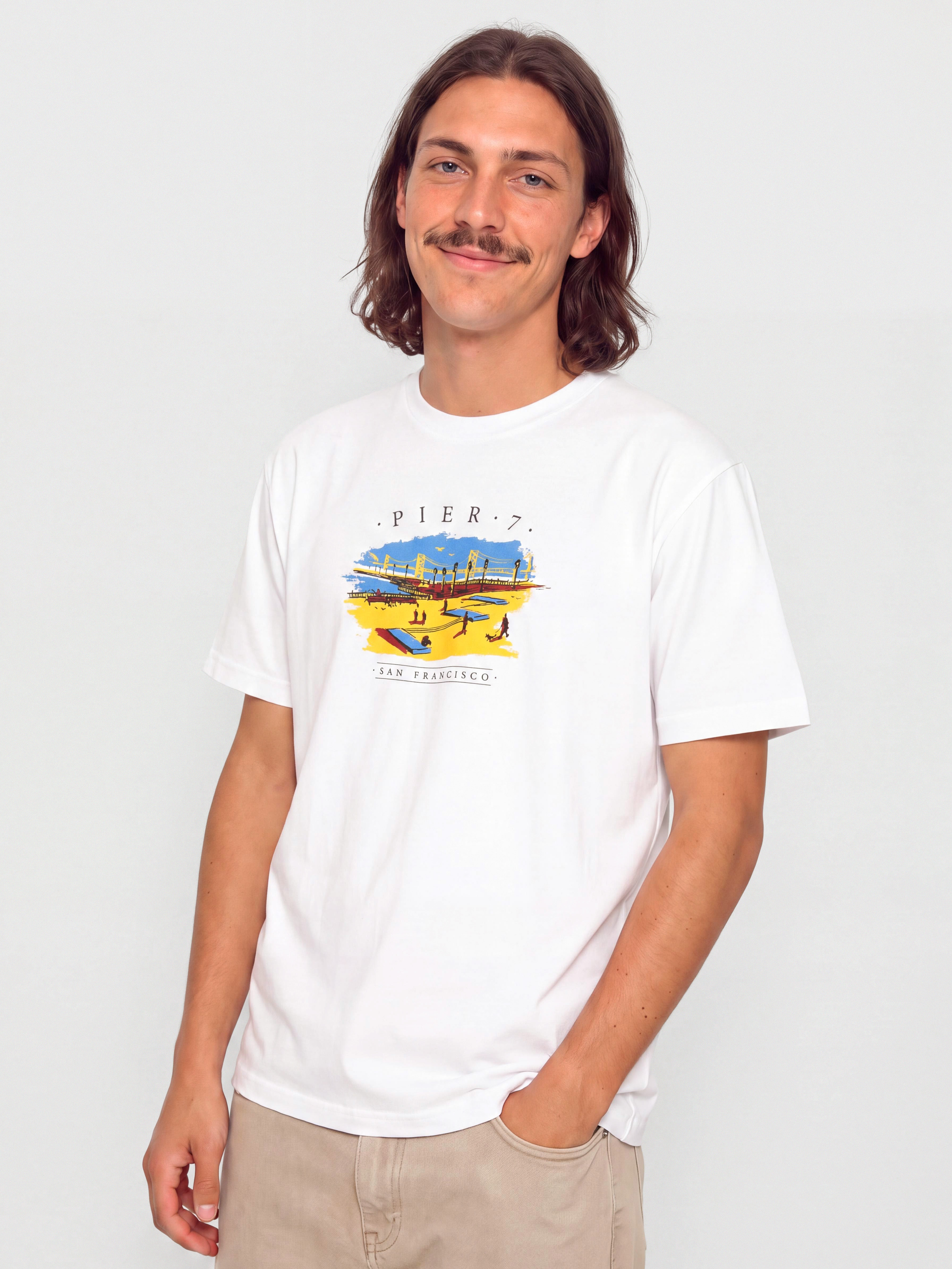 T-shirt Real Pier 7 (white w/multi color print)
