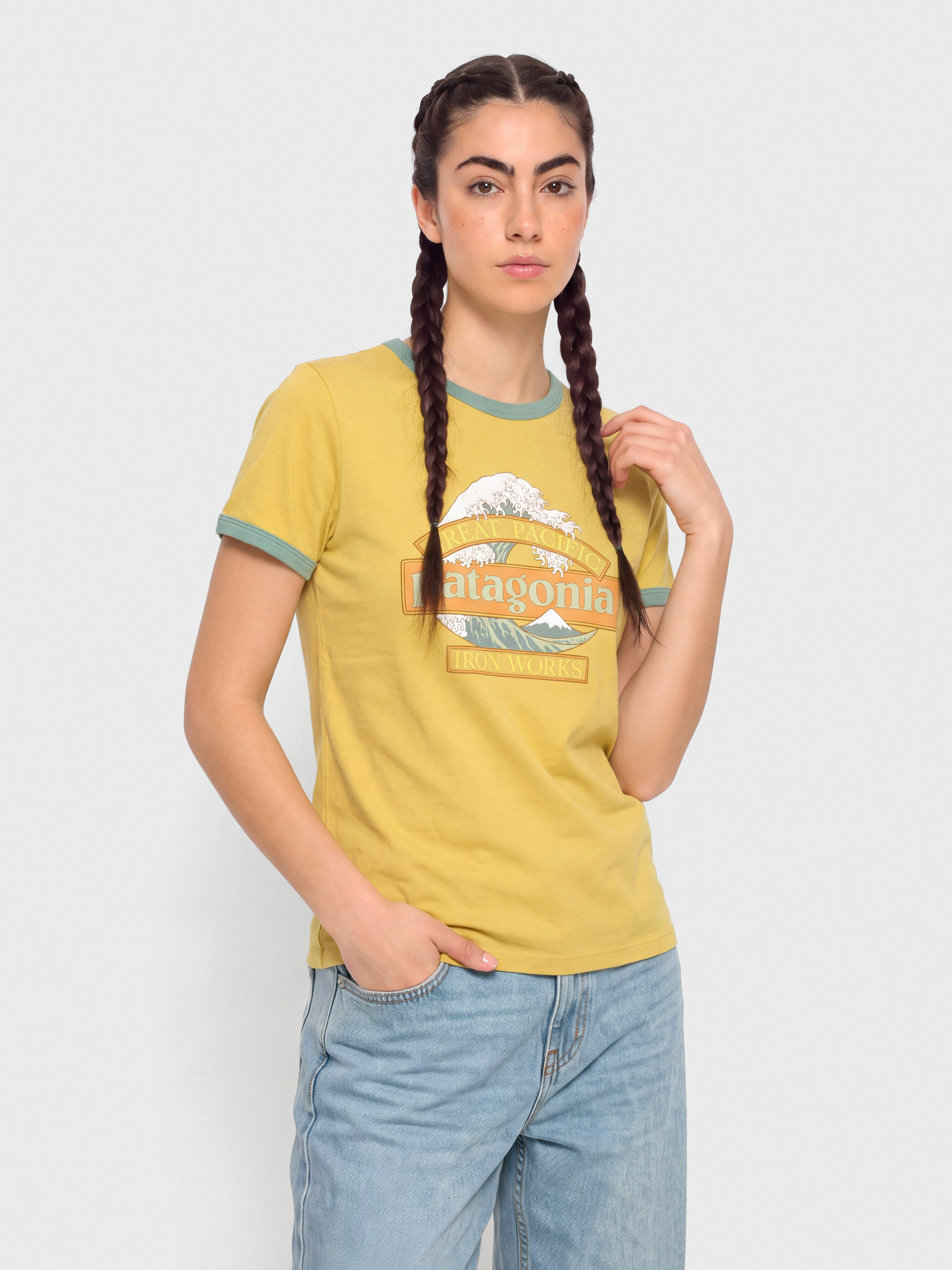 T-shirt Patagonia Great Waves Ringer Wmn (lynx tan)