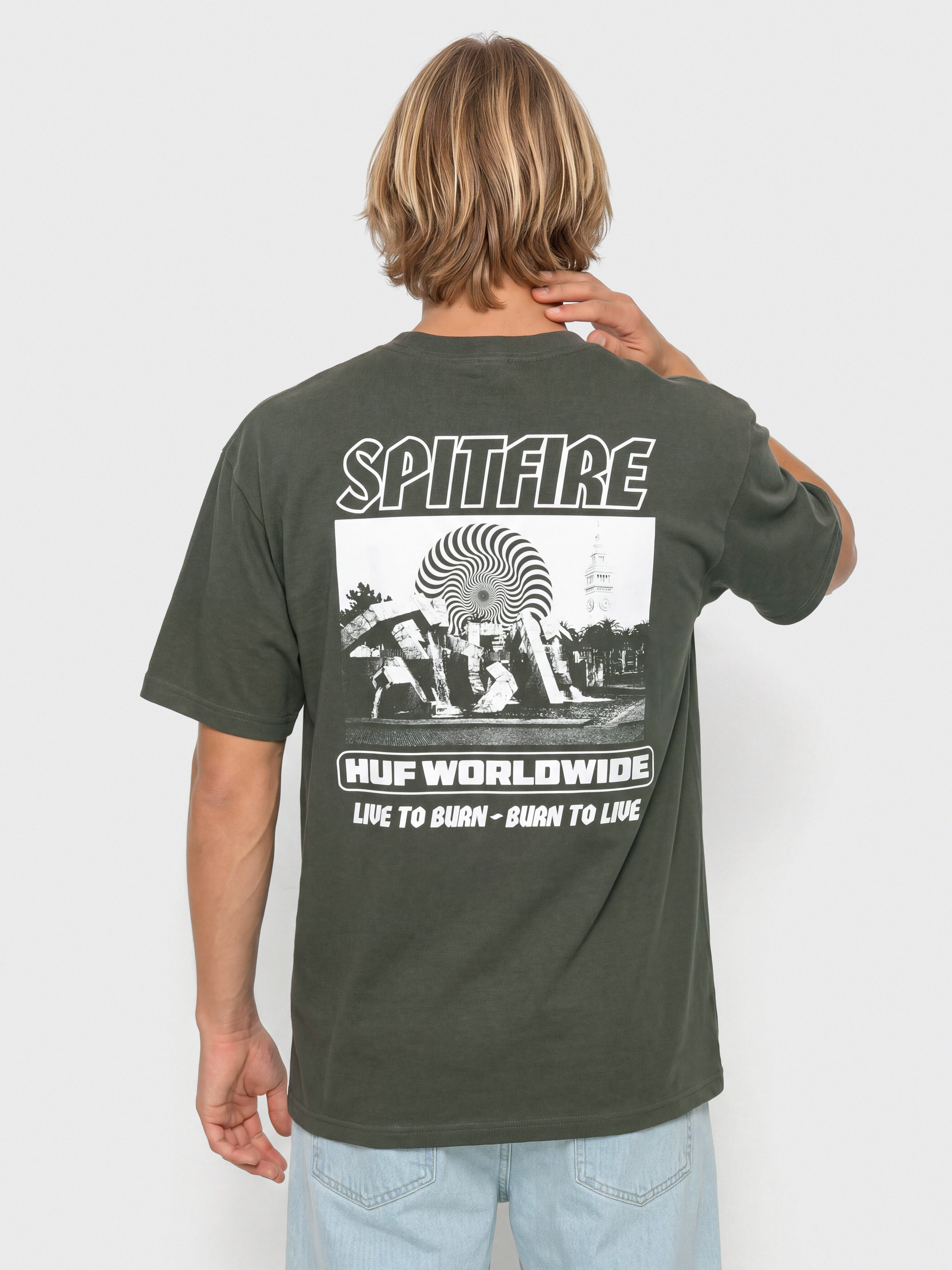 T-shirt HUF X Spitfire Burn (washed black)