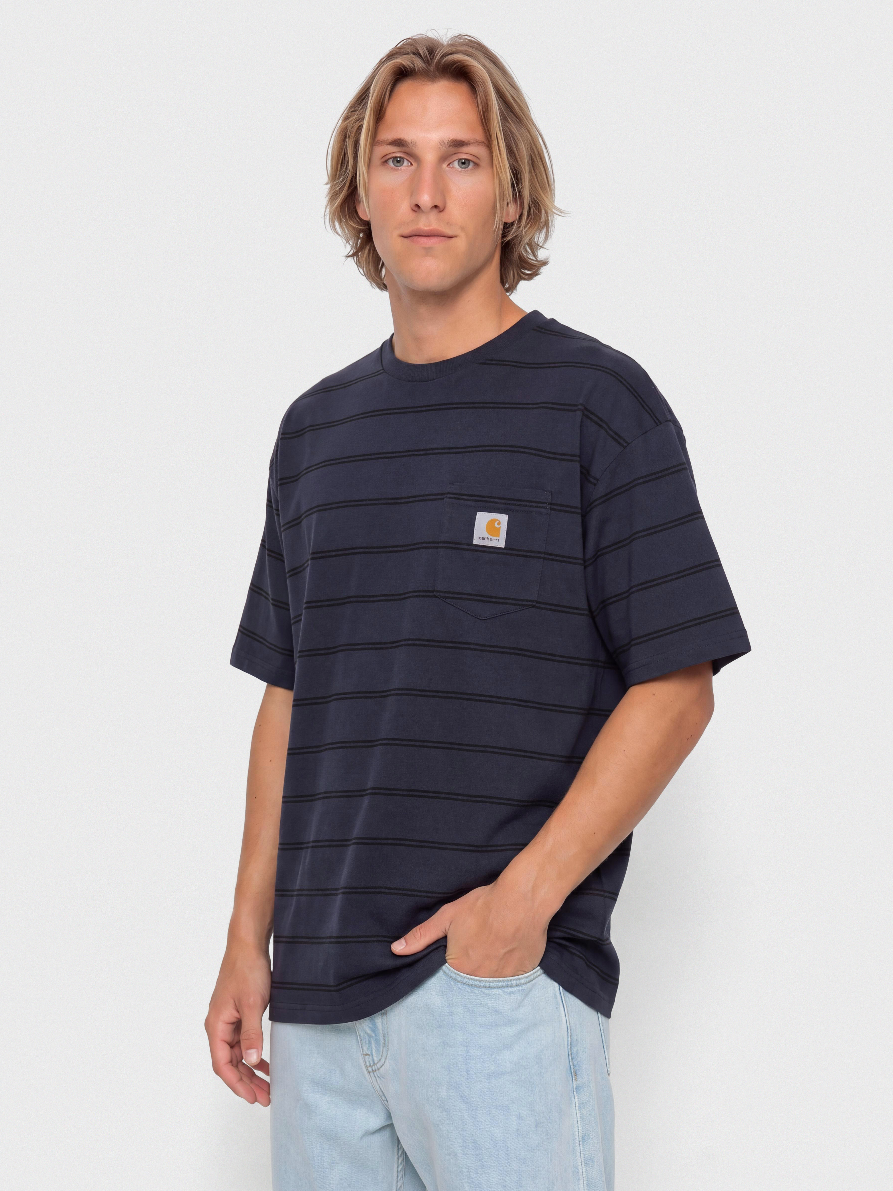 T-shirt Carhartt WIP Cardona Pocket (cardona stripe natural/dark navy/garment dyed)