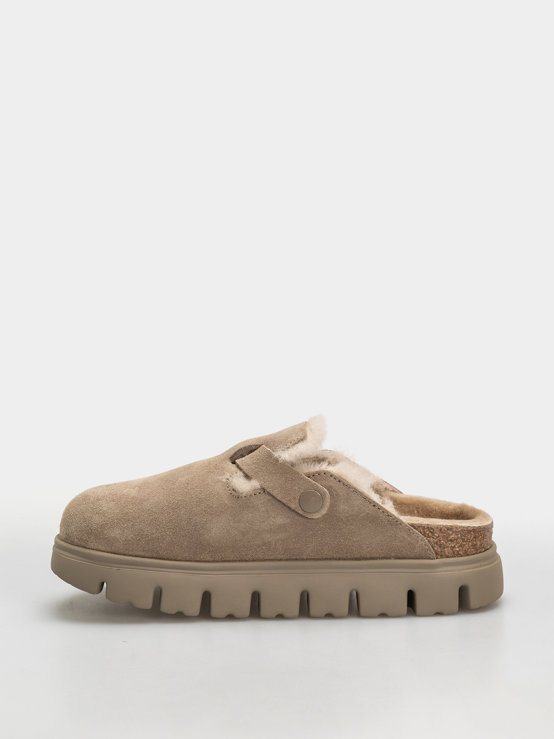 Klapki Birkenstock Boston Chunky Shearling Suede Leather Narrow Wmn (taupe)
