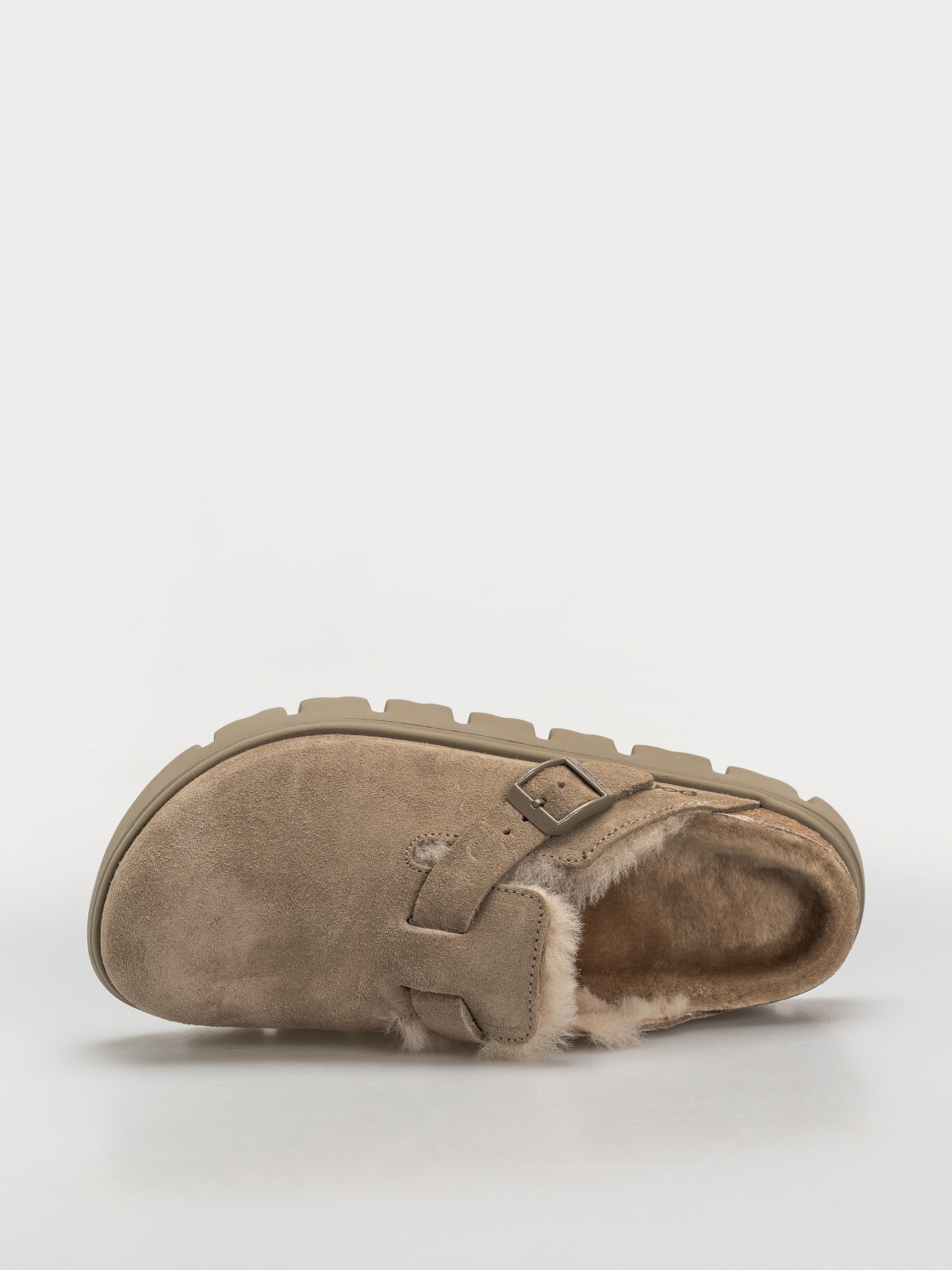 Klapki Birkenstock Boston Chunky Shearling Suede Leather Narrow Wmn (taupe)