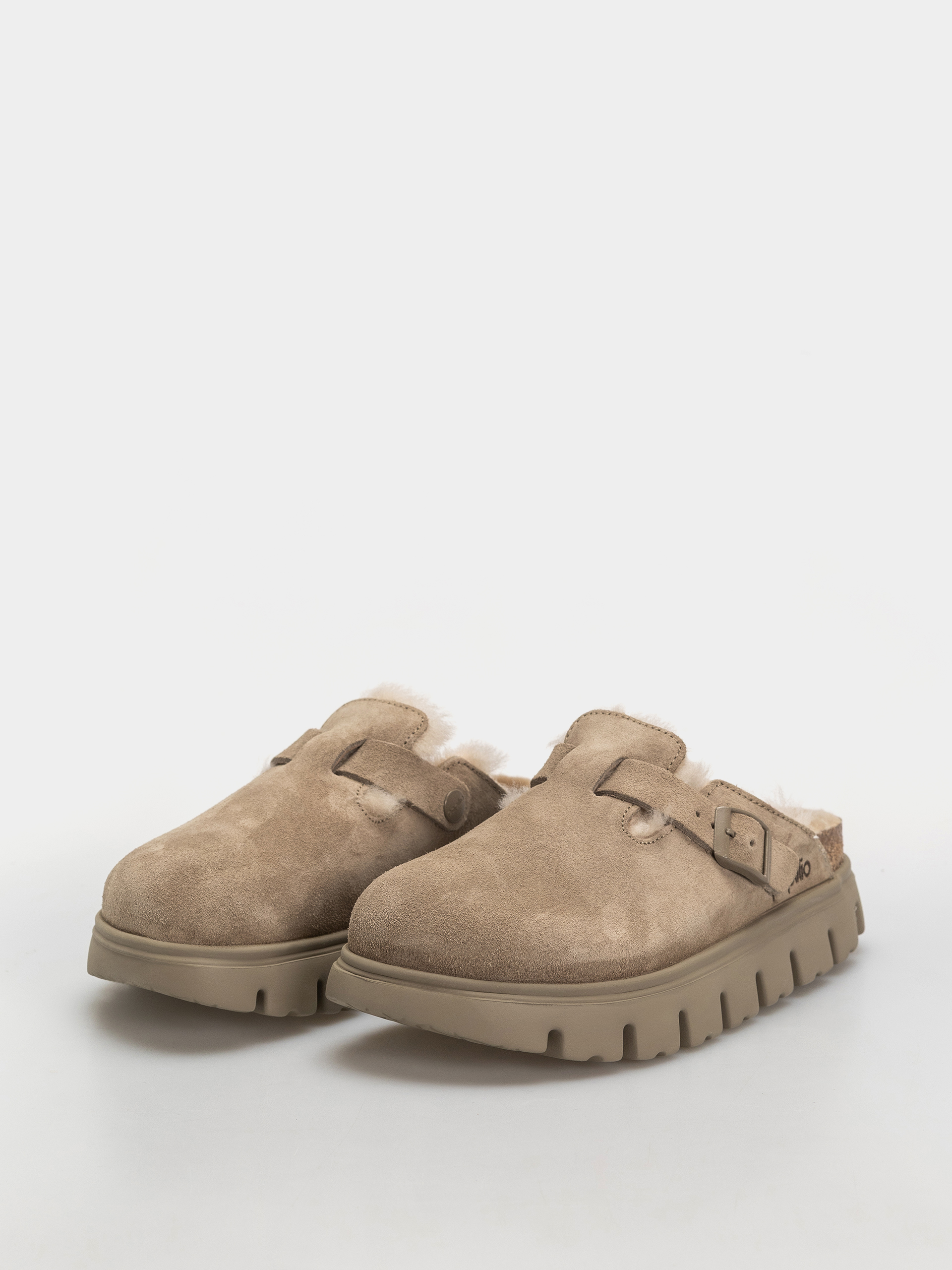 Klapki Birkenstock Boston Chunky Shearling Suede Leather Narrow Wmn (taupe)