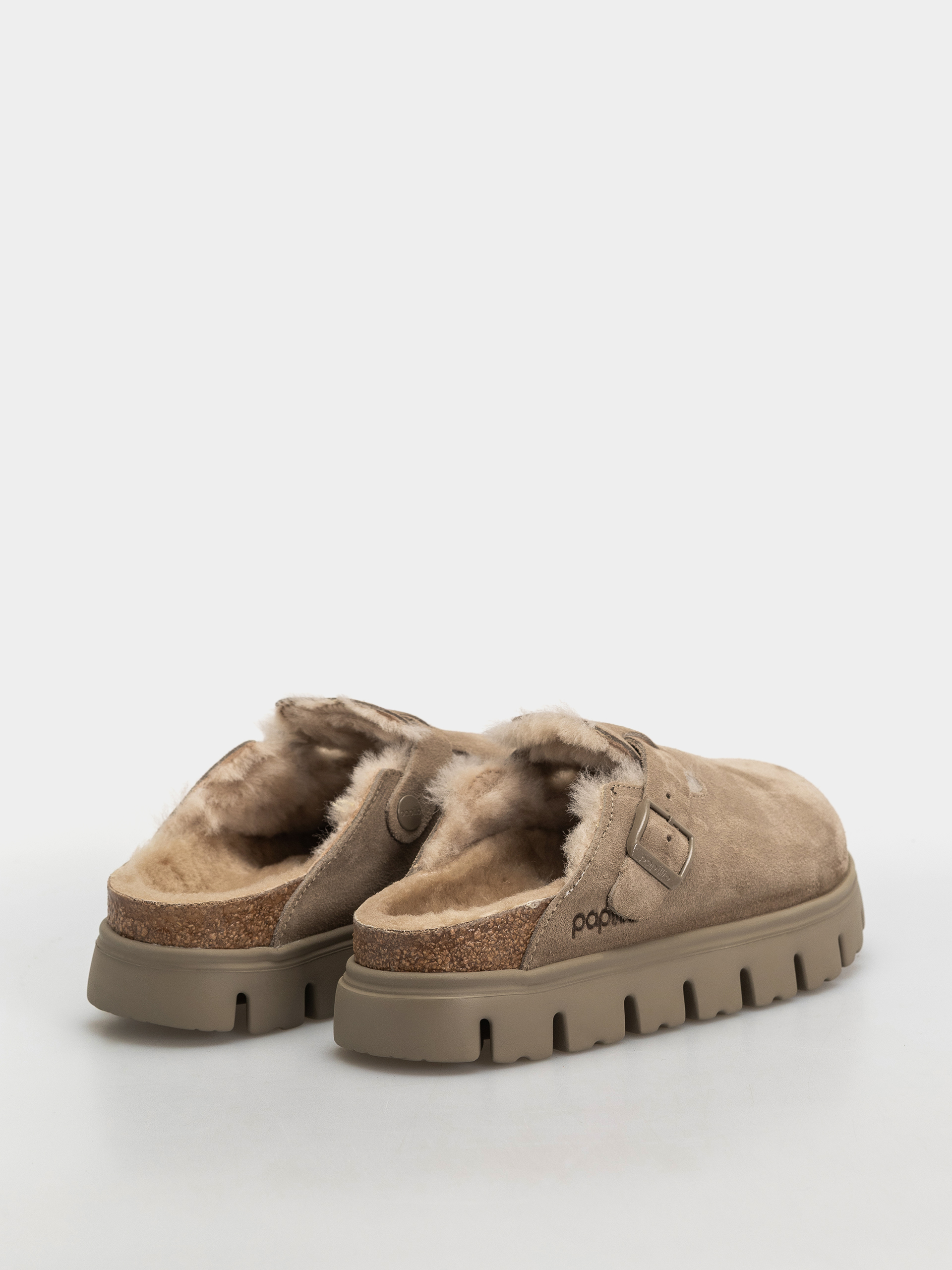 Klapki Birkenstock Boston Chunky Shearling Suede Leather Narrow Wmn (taupe)