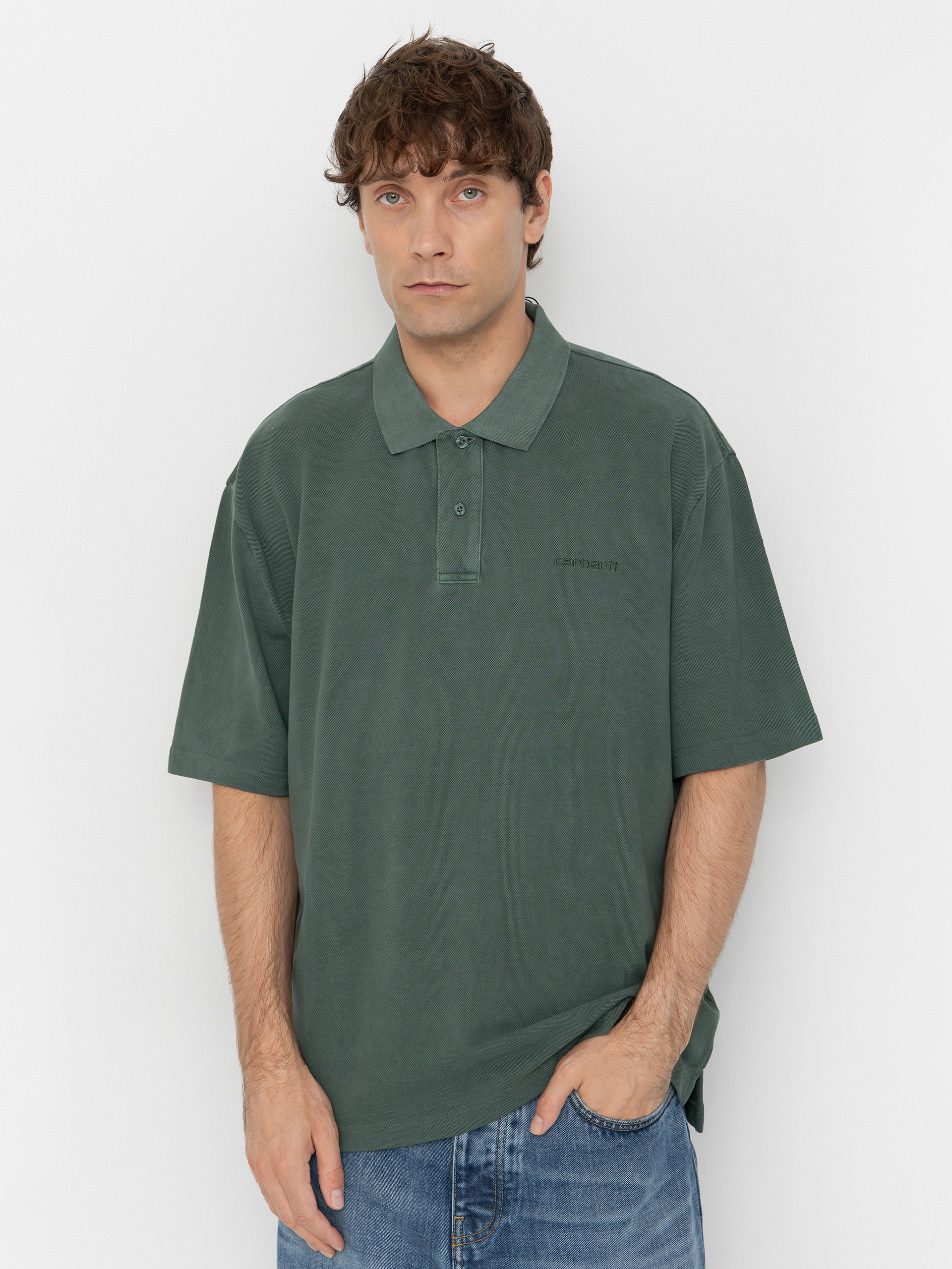 T-shirt Carhartt WIP Wayne Polo (dark scarab/garment dyed)
