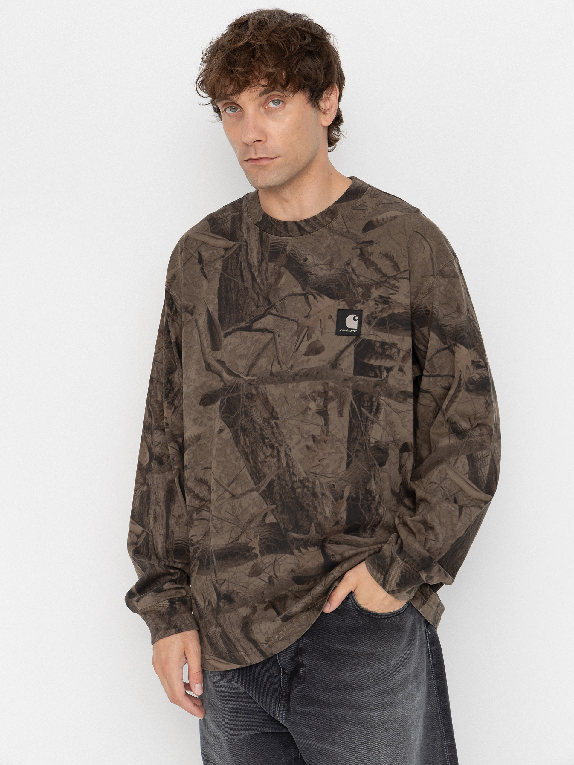 Longsleeve Carhartt WIP Feather Tree (camo feather tree khaki/shungite/garment dyed)