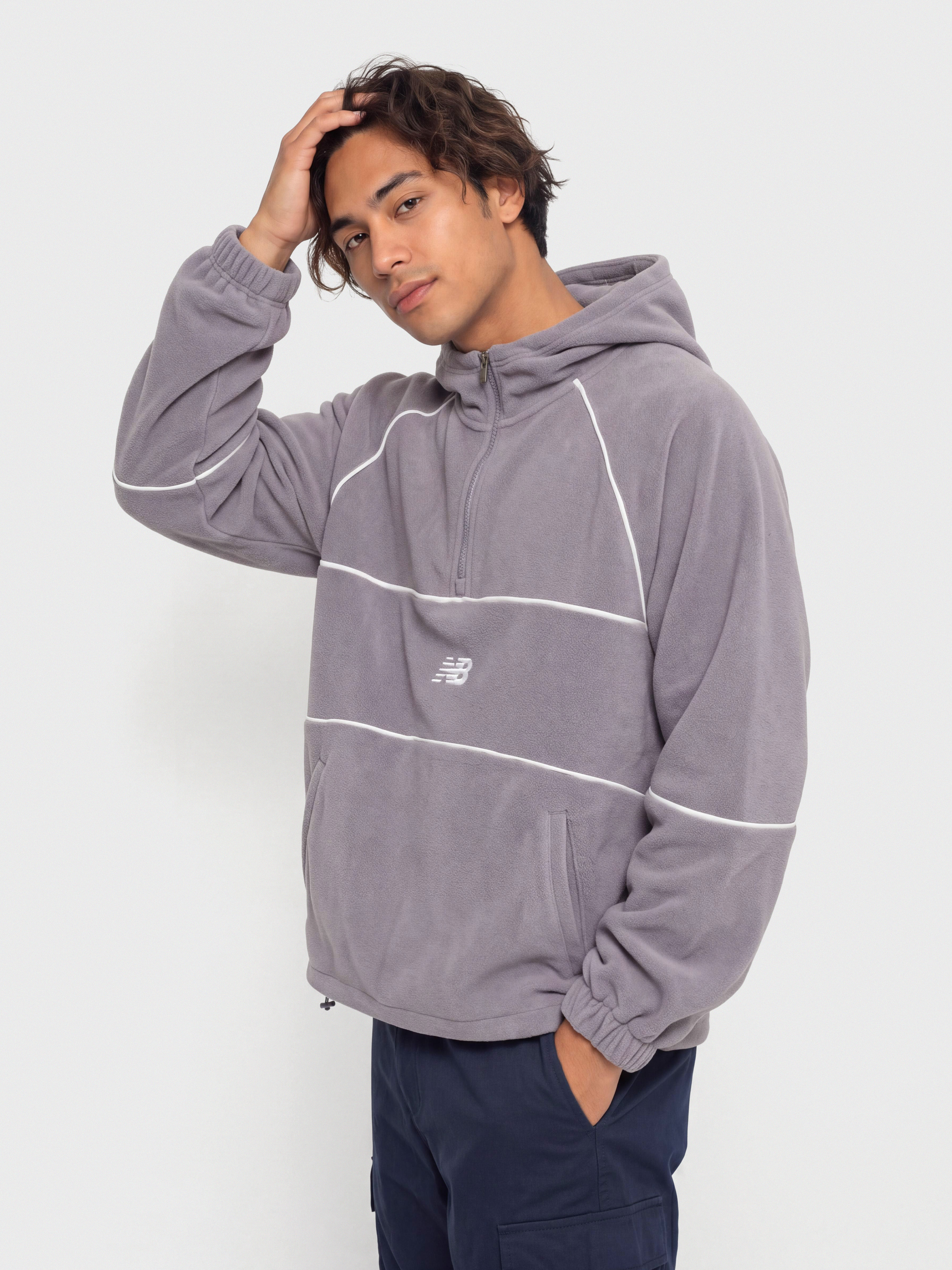 Bluza z kapturem New Balance Trackside Polar Fleece HD (off line grey)