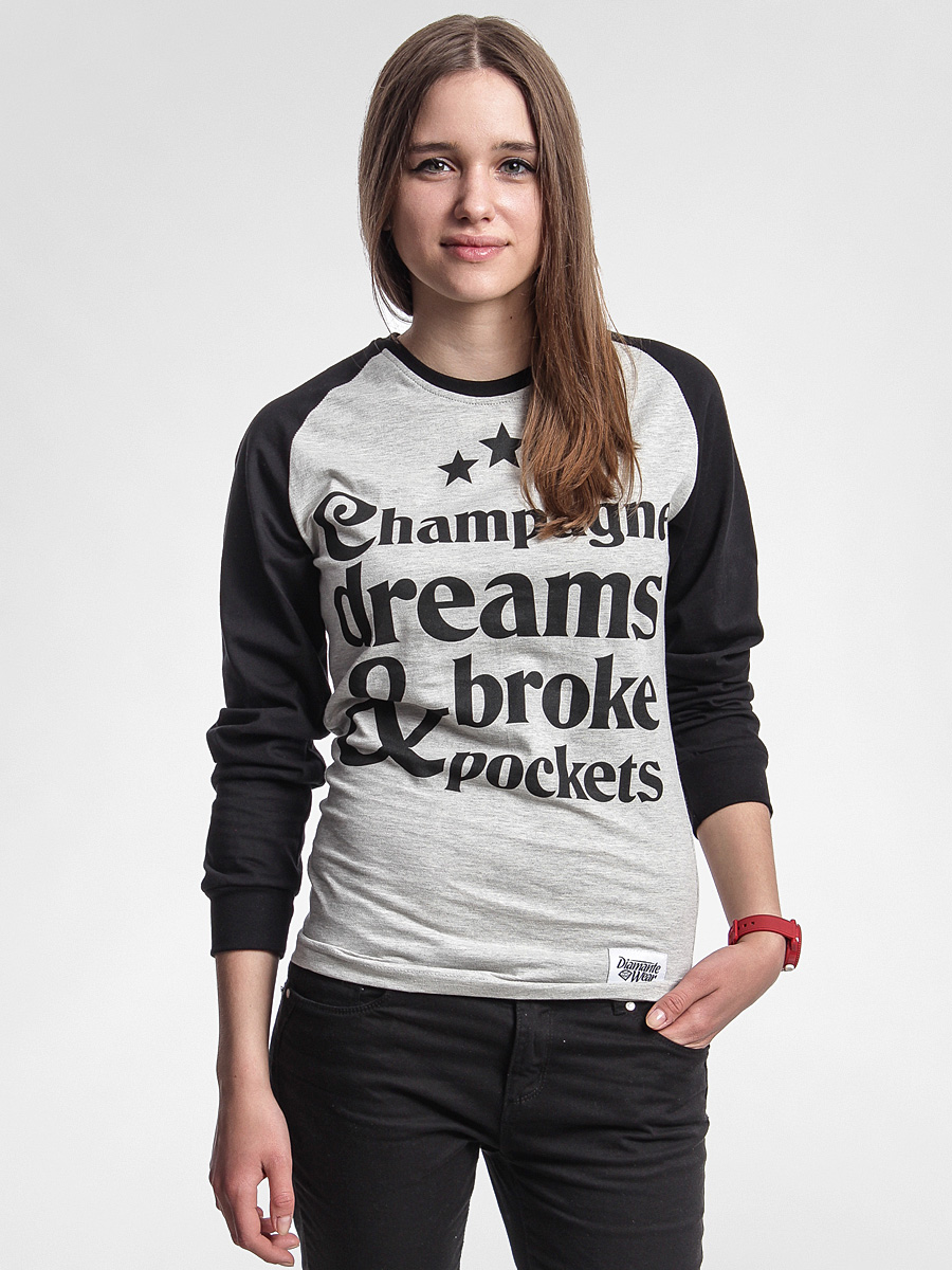 Longsleeve Diamante Wear Champagne Dreams And Broke Pockets Wmn (grey)