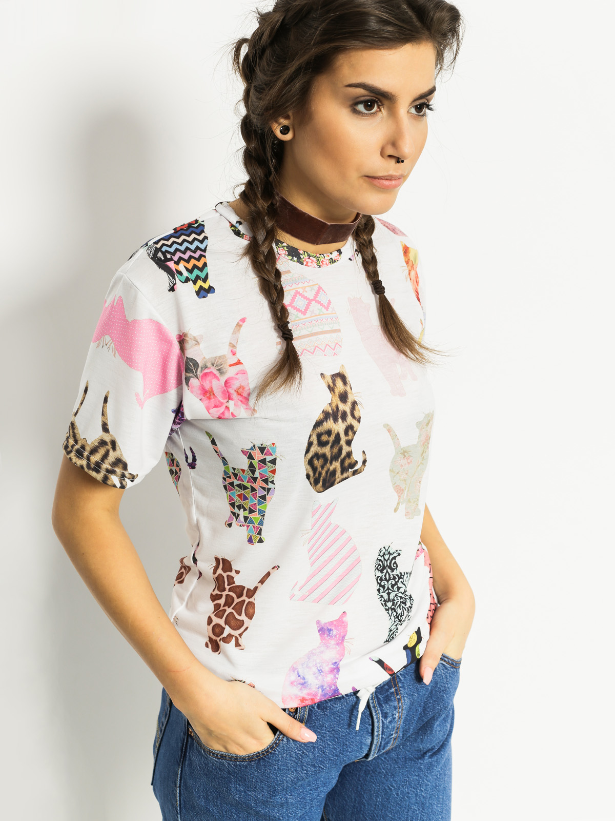 T-shirt Mr. Gugu Comic Cat Pattern Wmn (white/multi)