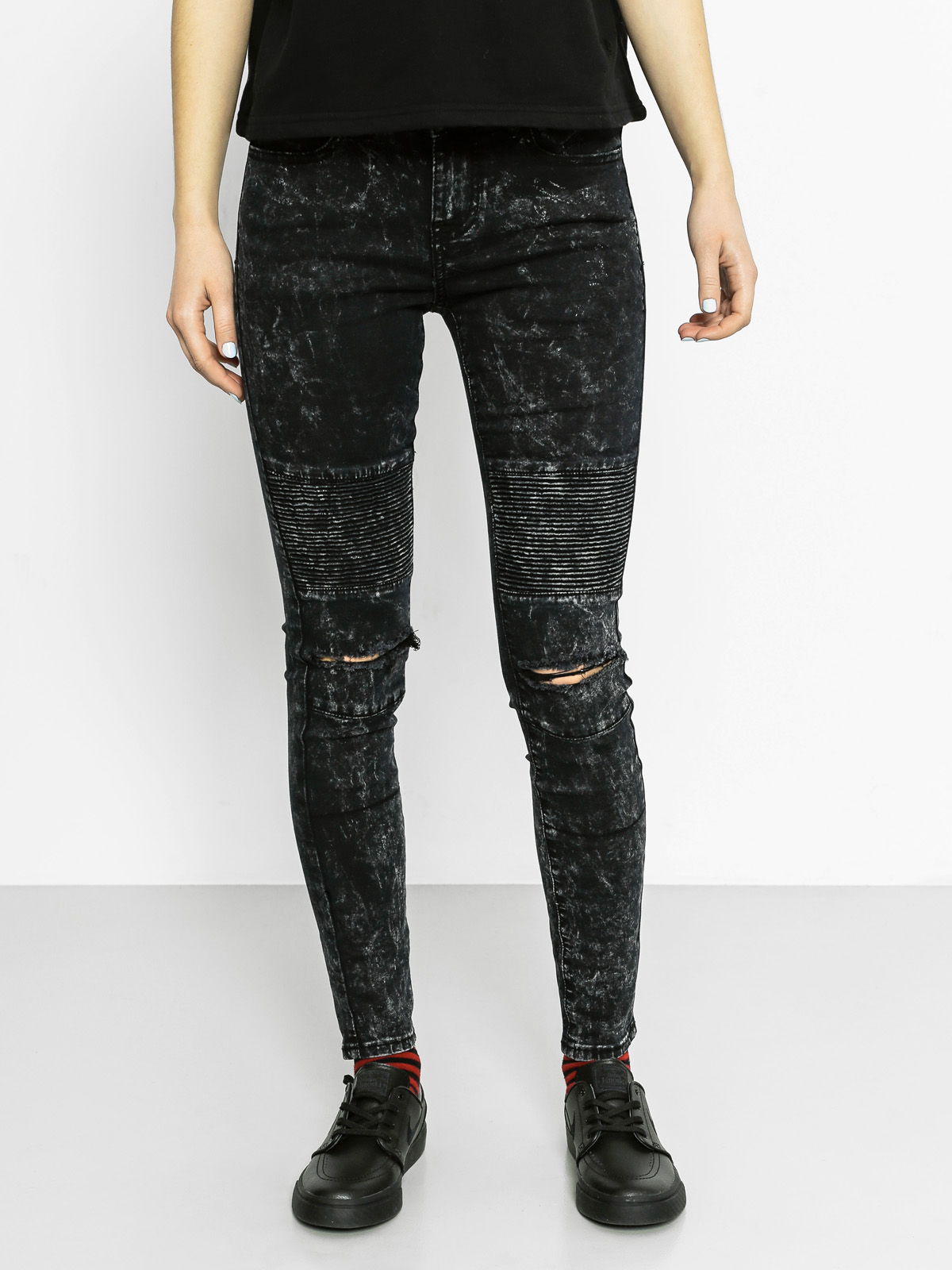 Spodnie Sixth June Jean Biker Dystroy Wmn (black wash)