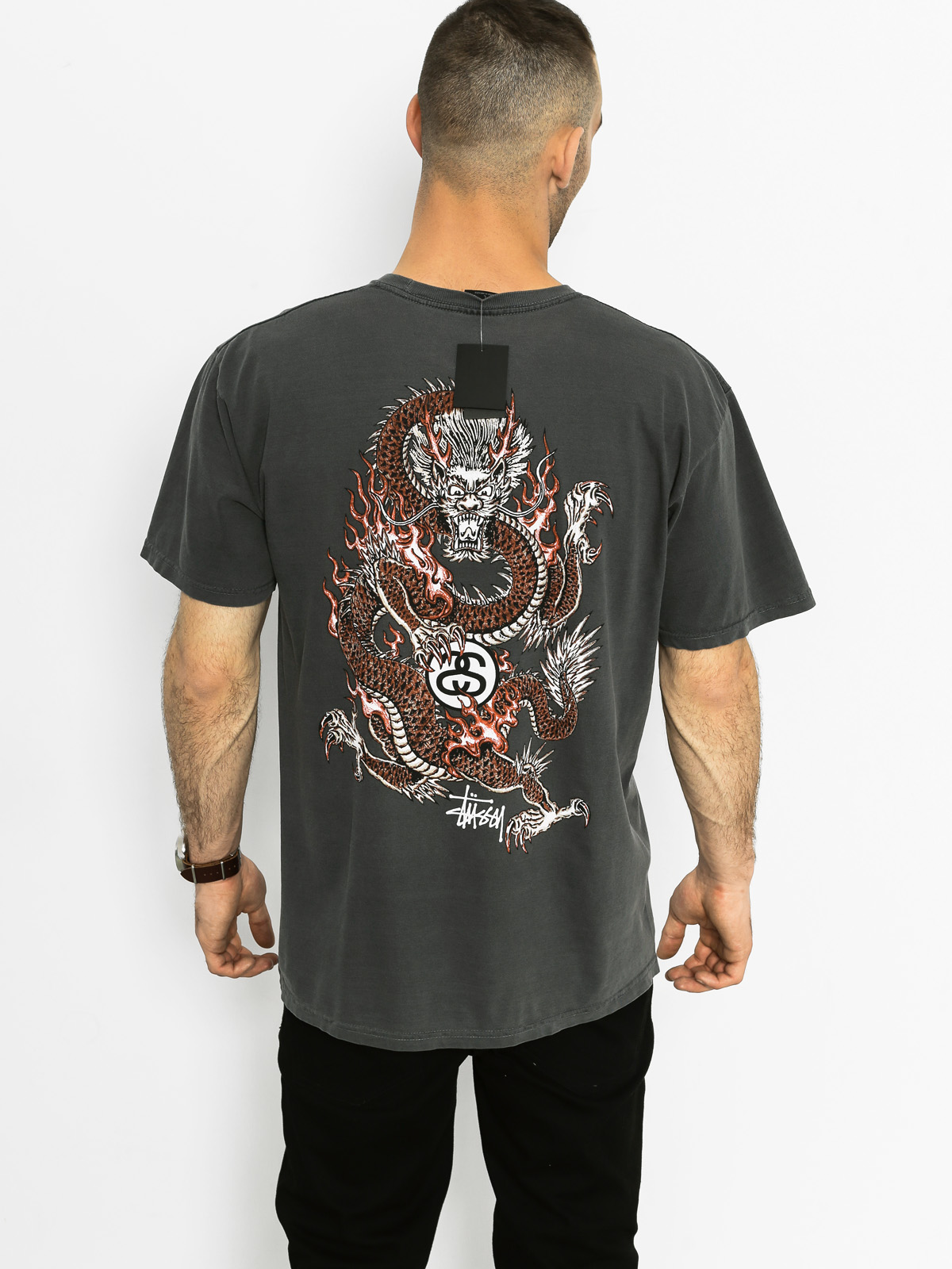 T-shirt Stussy Fire Dragon Pig Dyed (black)