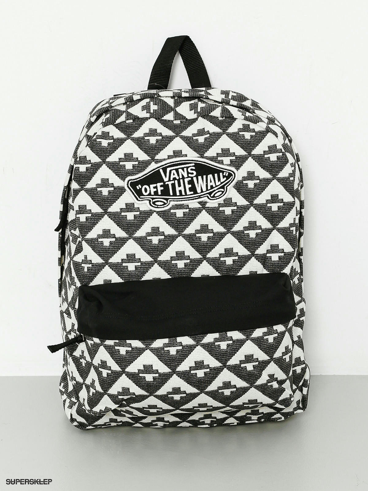 vans realm black and white geo print backpack